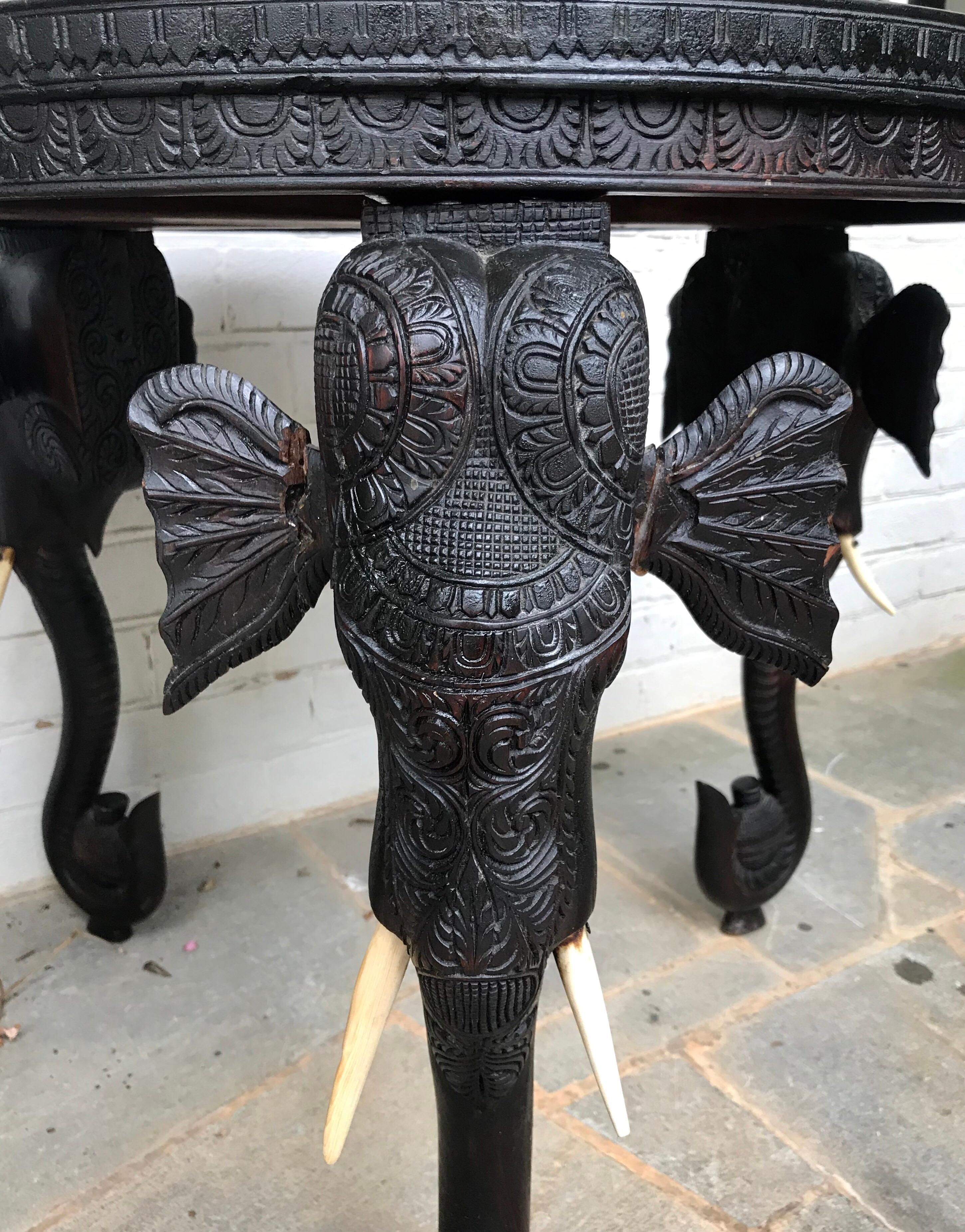 Anglo-Indian Carved Wood Elephant Form Side Table
