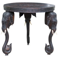 Vintage Carved Wood Elephant Form Side Table