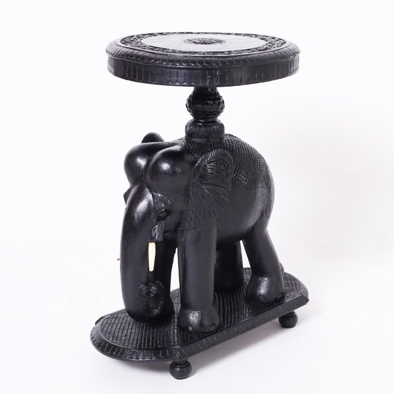Carved Wood Elephant Stand For Sale at 1stDibs