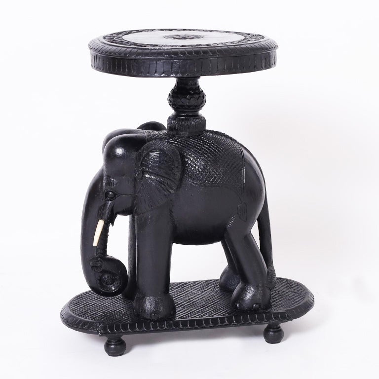 Carved Wood Elephant Stand For Sale at 1stDibs