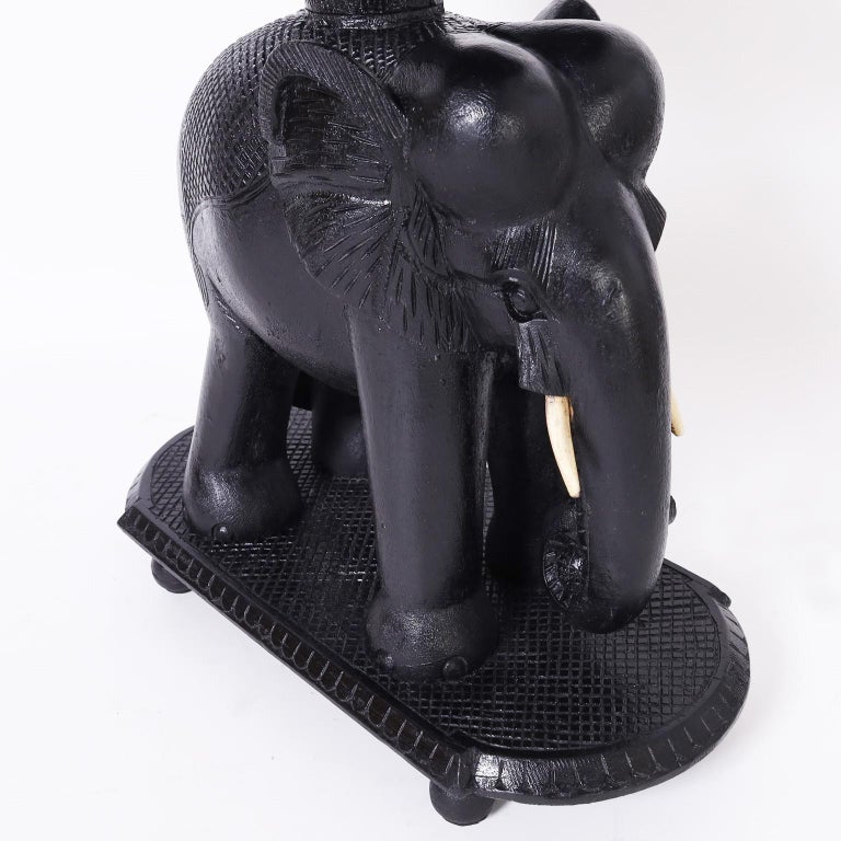 Carved Wood Elephant Stand For Sale at 1stDibs