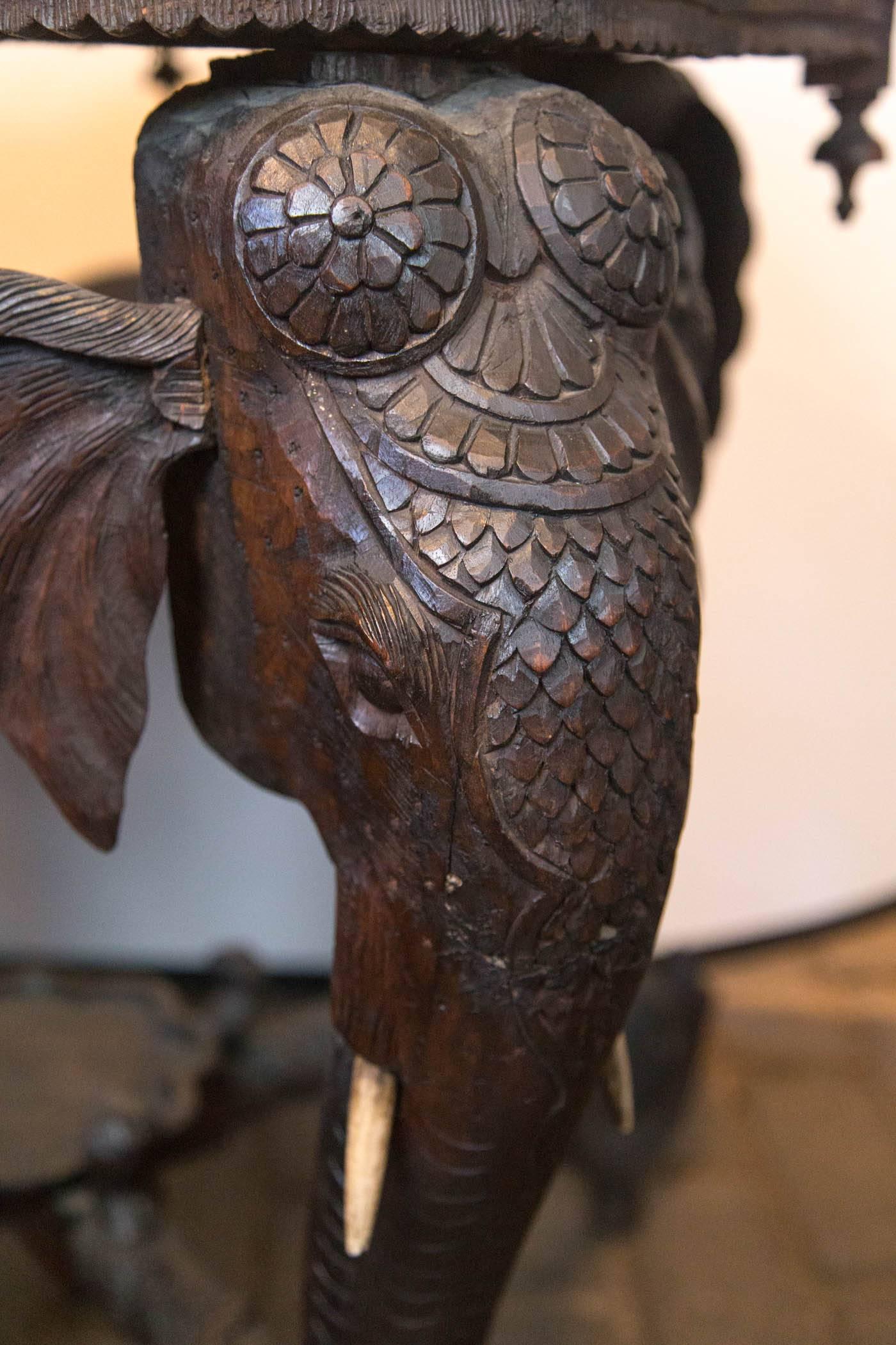 Carved Wood Elephant Table 2