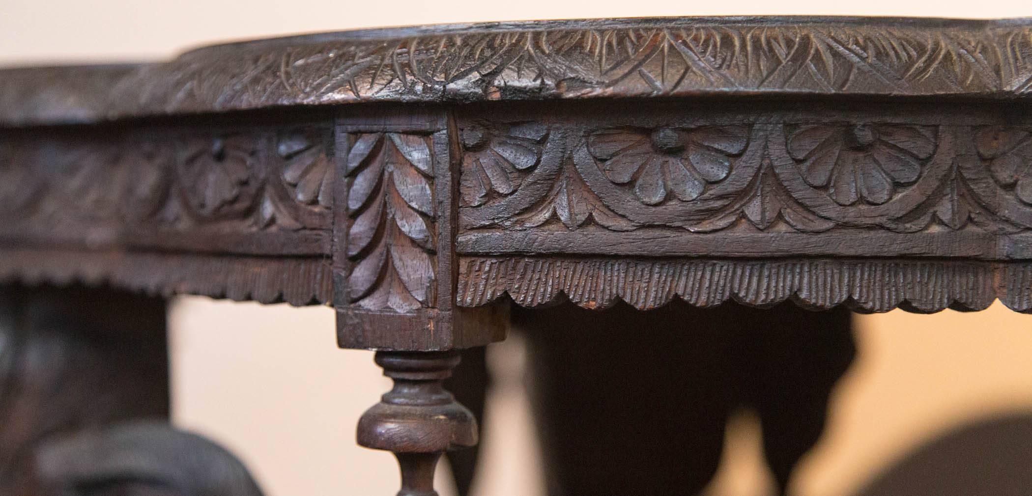 Carved Wood Elephant Table 3