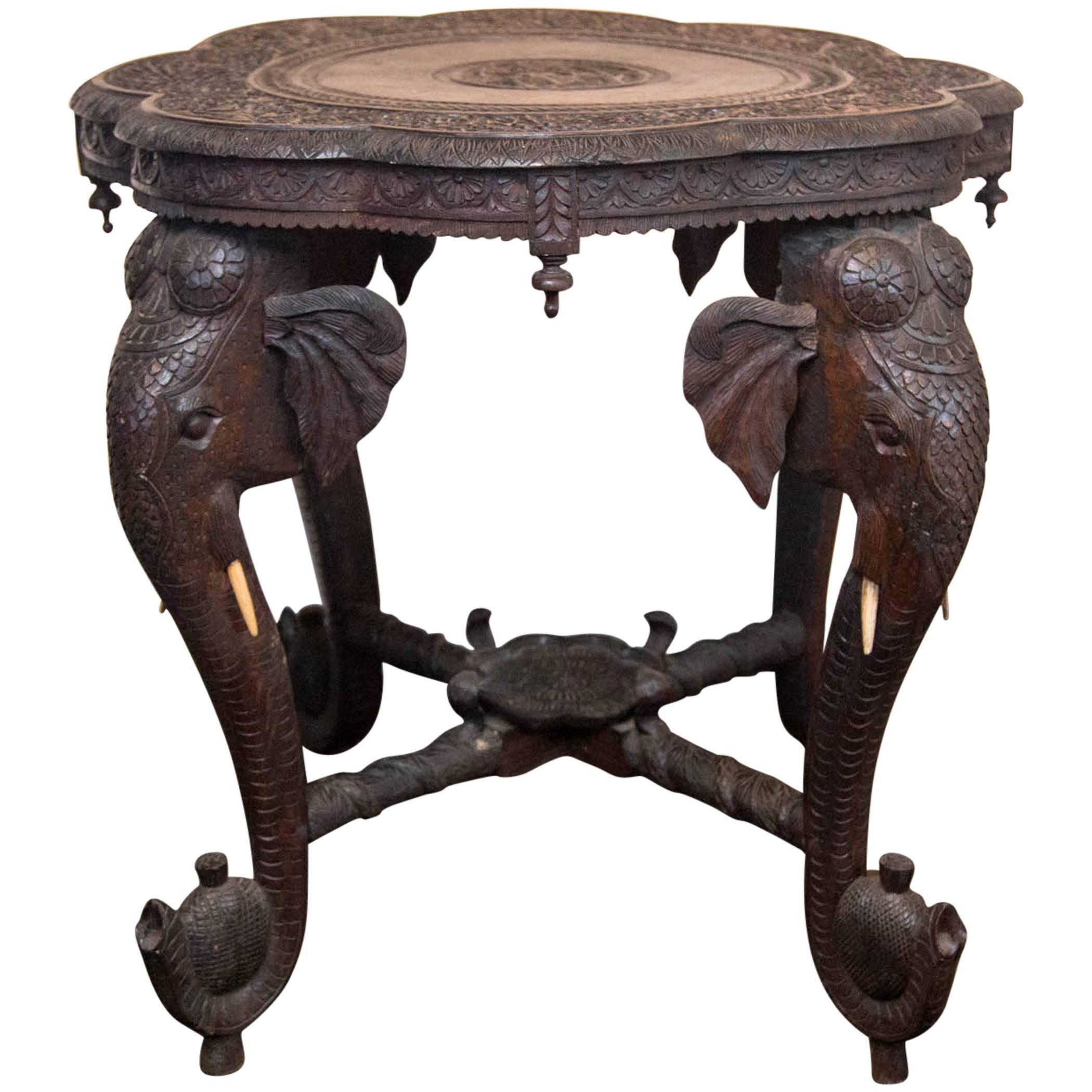 Carved Wood Elephant Table