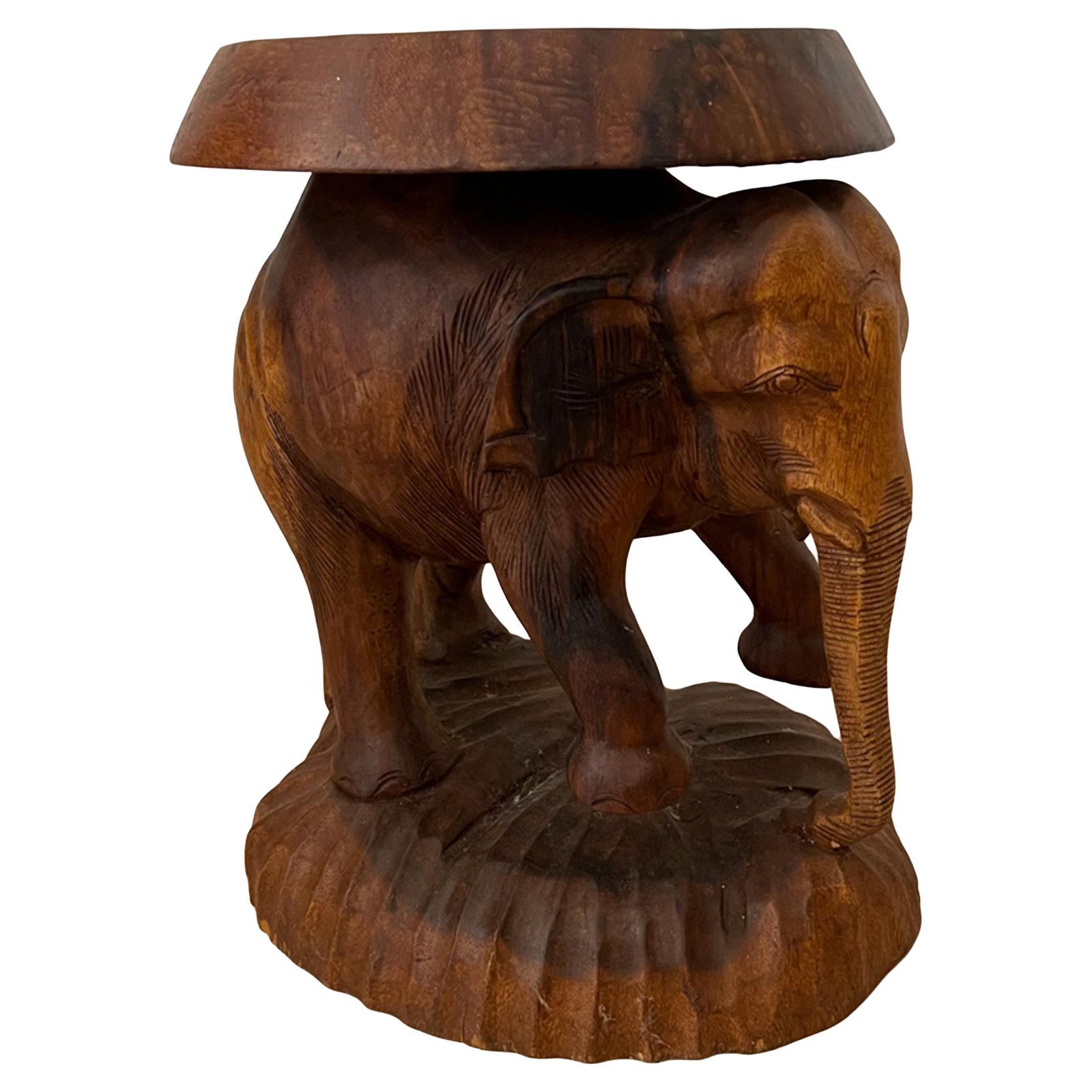 Carved Wood Elephant Table For Sale