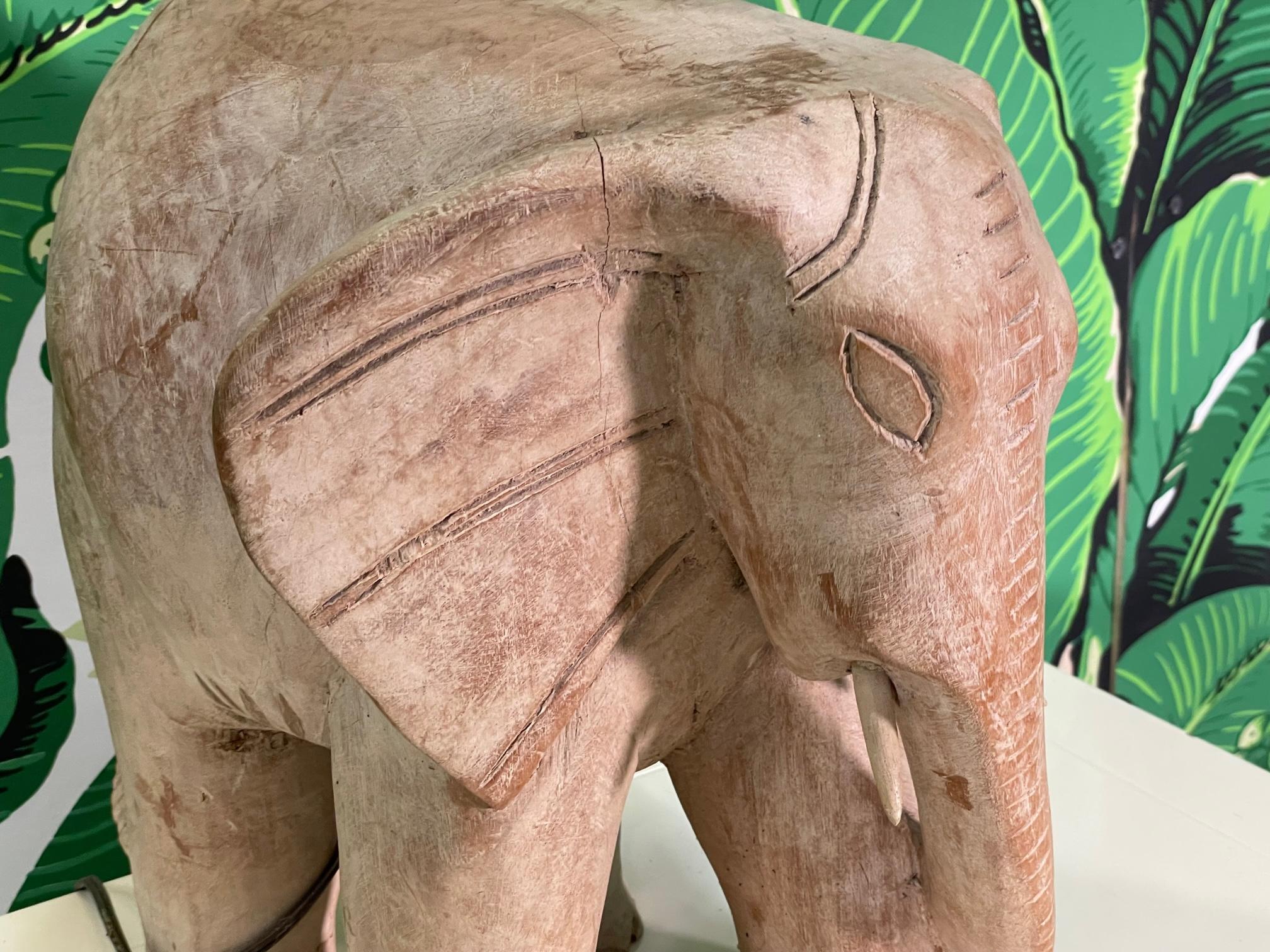 Carved Wood Elephant Table Lamp For Sale 1