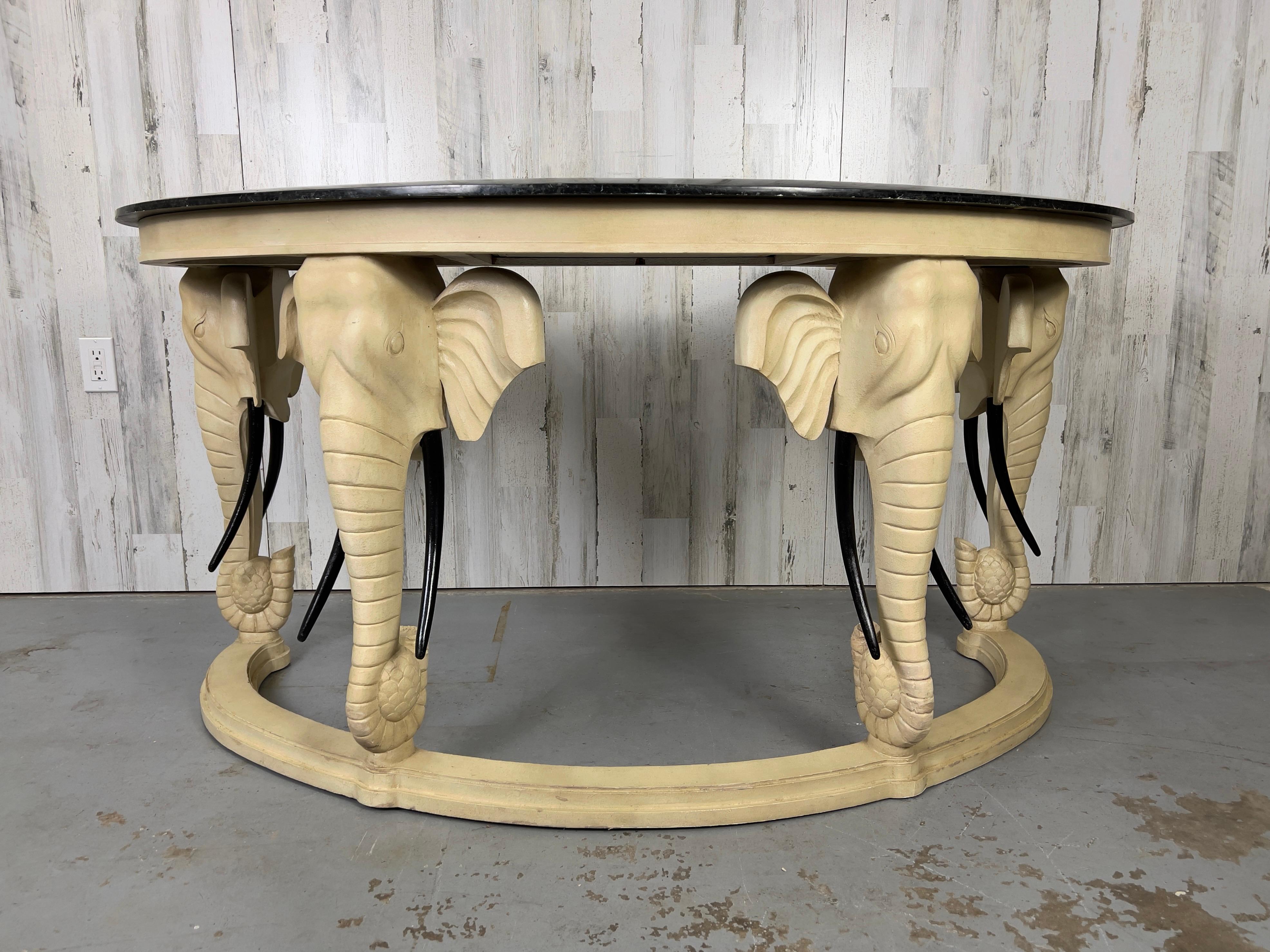 Carved Wood Elephants with Tessellated Stone Top Desk 6