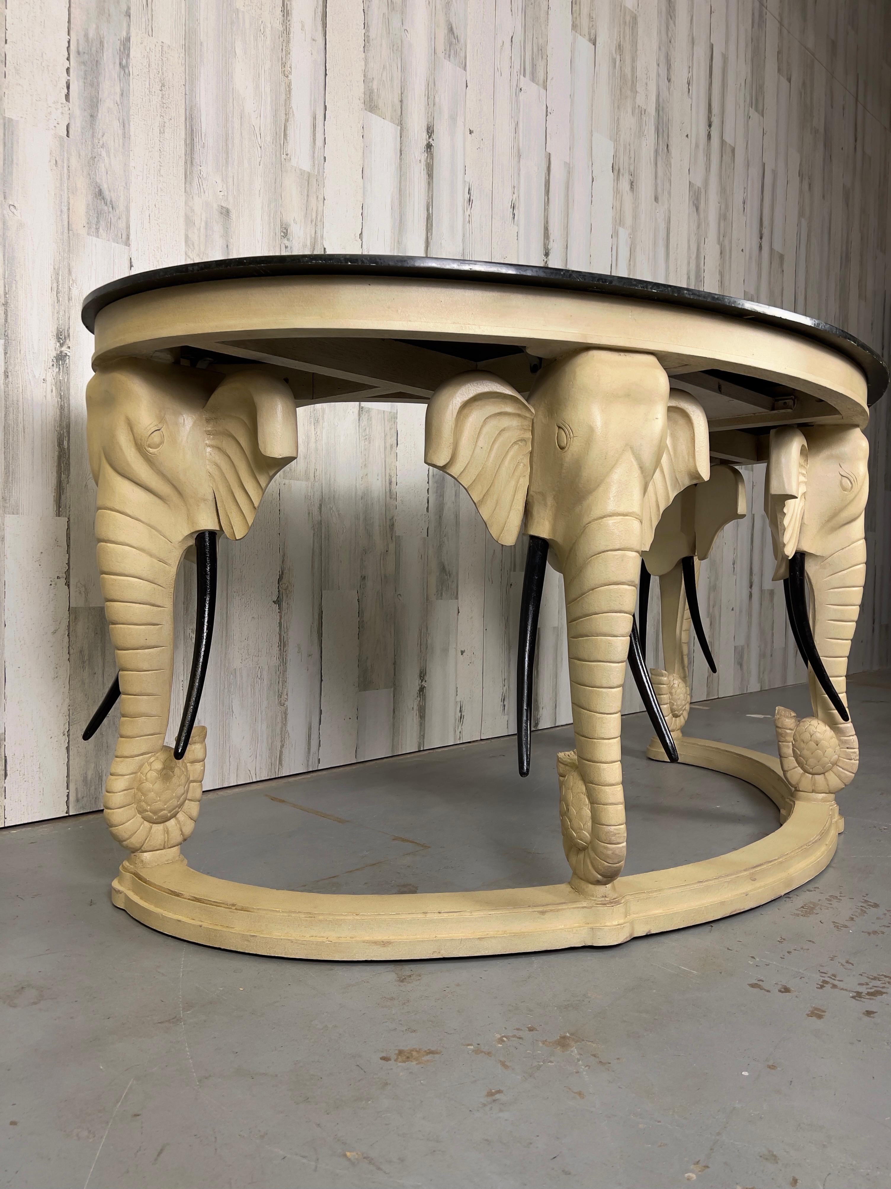 Carved Wood Elephants with Tessellated Stone Top Desk 8