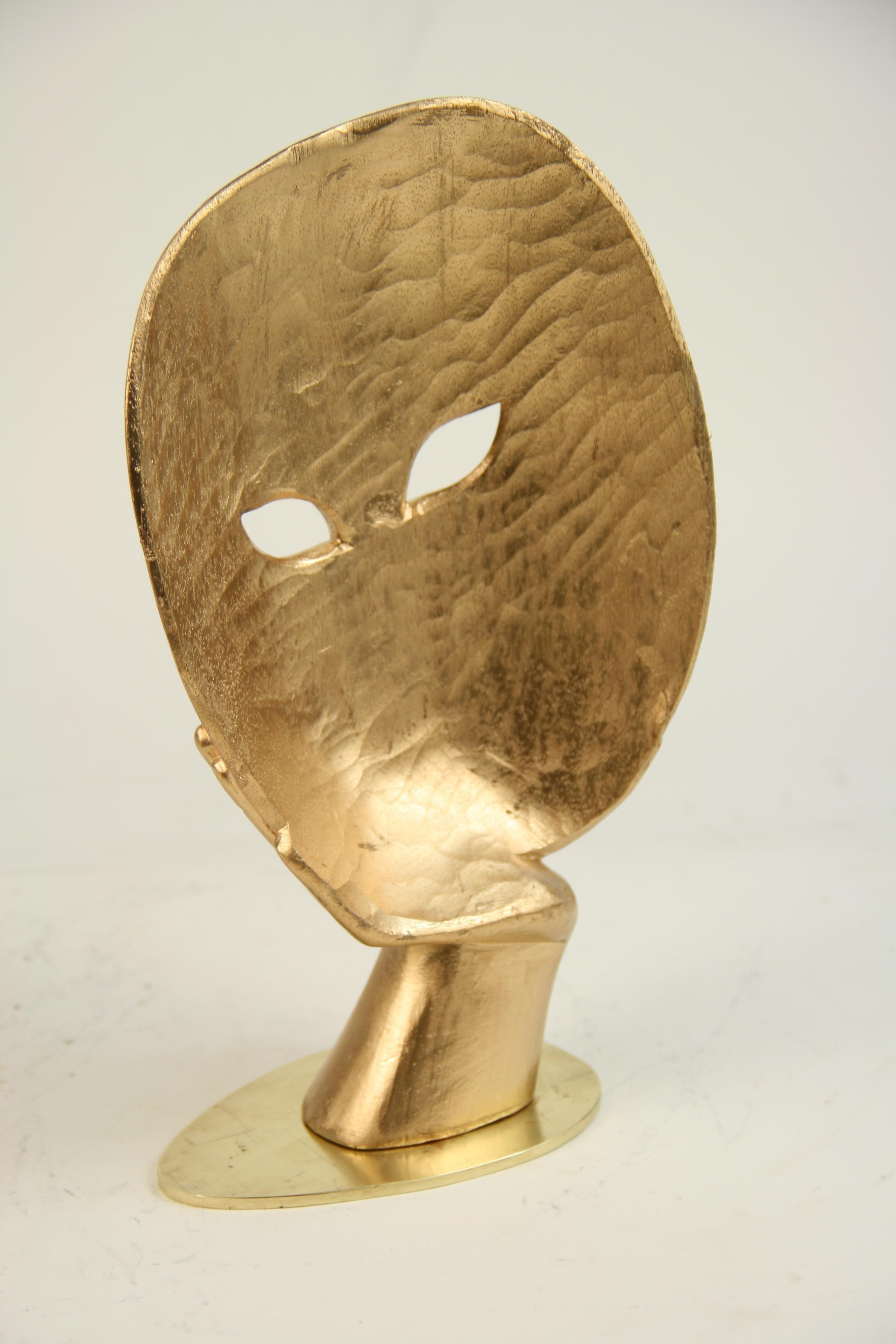 Carved Wood Facial Sculpture on Brass Base 2