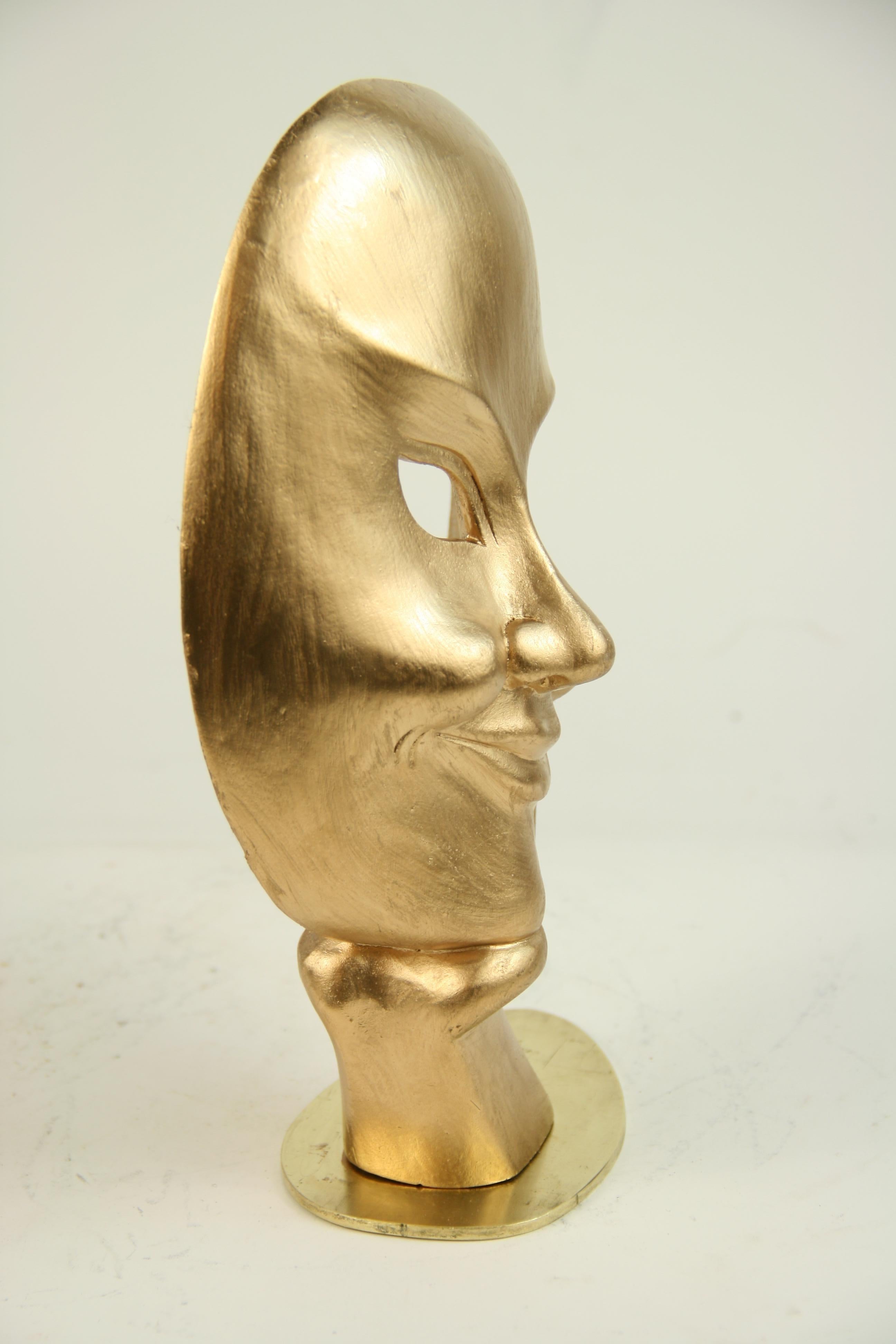 Carved Wood Facial Sculpture on Brass Base 3