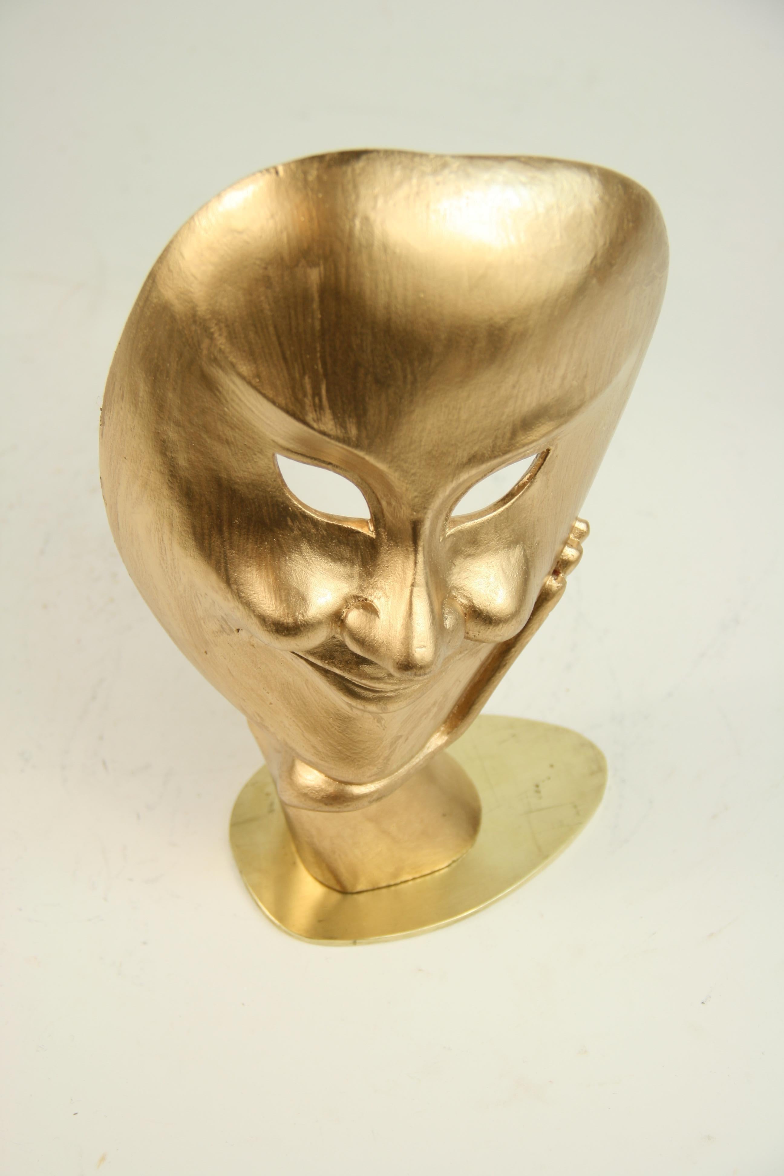 Carved Wood Facial Sculpture on Brass Base 5