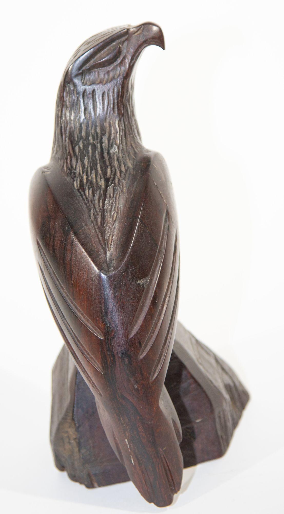 Folk Art Carved Wood Falcon Sculpture 1960s
