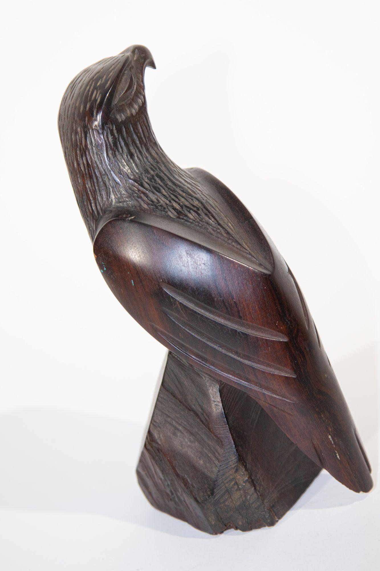 South American Carved Wood Falcon Sculpture 1960s
