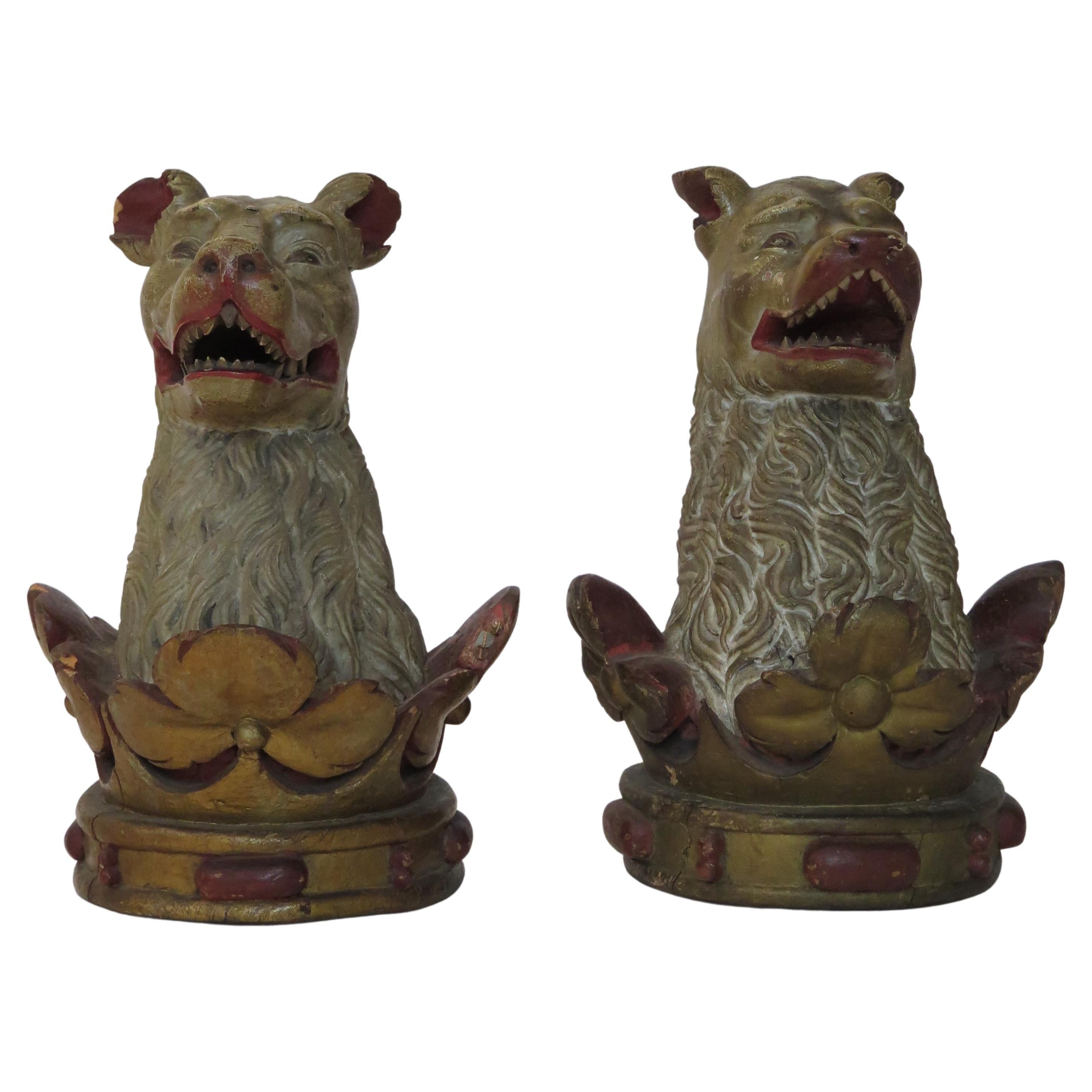 Carved Wood Family Crests ''Out of a Ducal Coronet, Or, a Bear's Head Ppr." For Sale
