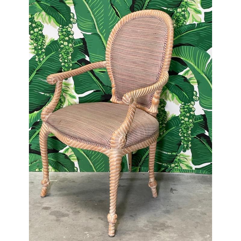 Carved Wood Faux Rope Dining Chairs, Set of 6 In Good Condition In Jacksonville, FL