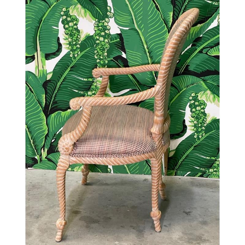 Late 20th Century Carved Wood Faux Rope Dining Chairs, Set of 6