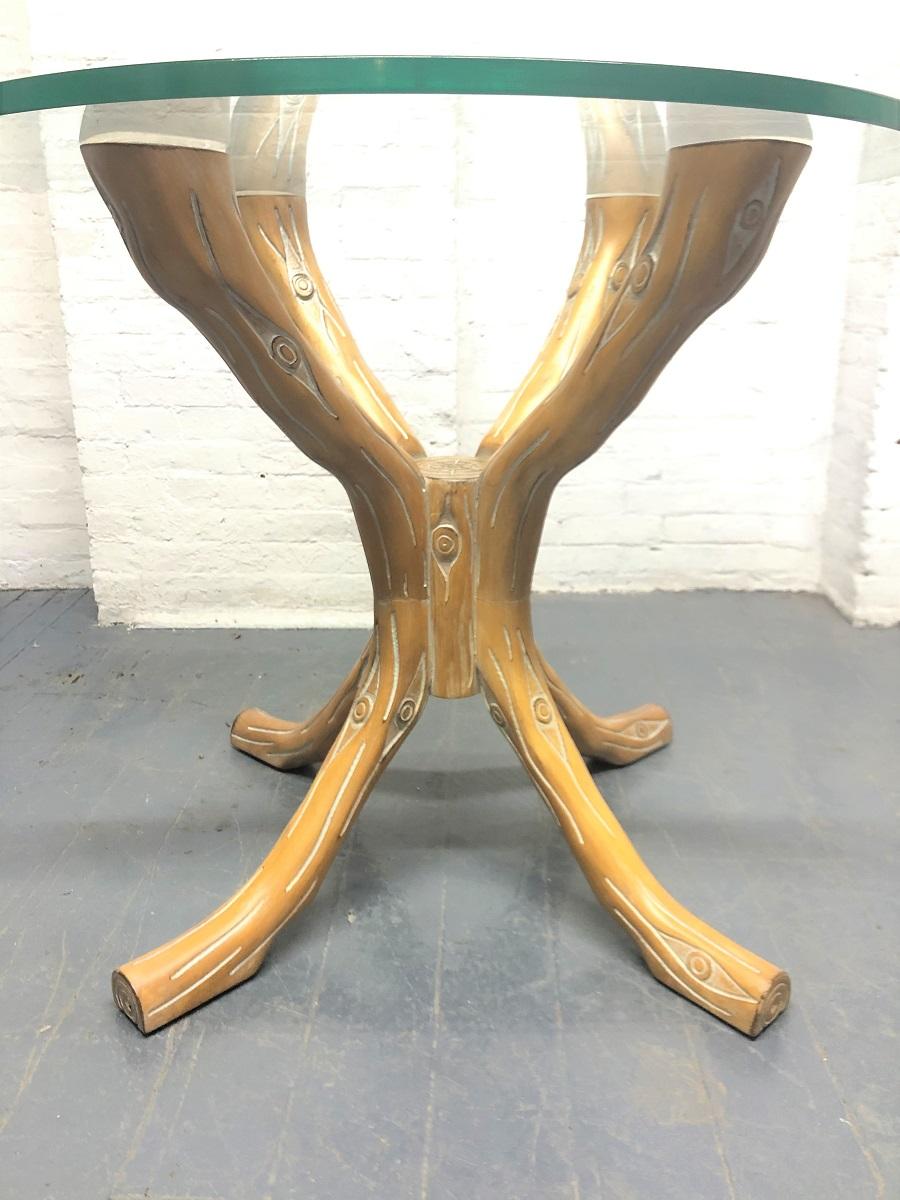 Modern Carved Wood Faux Bois Table For Sale