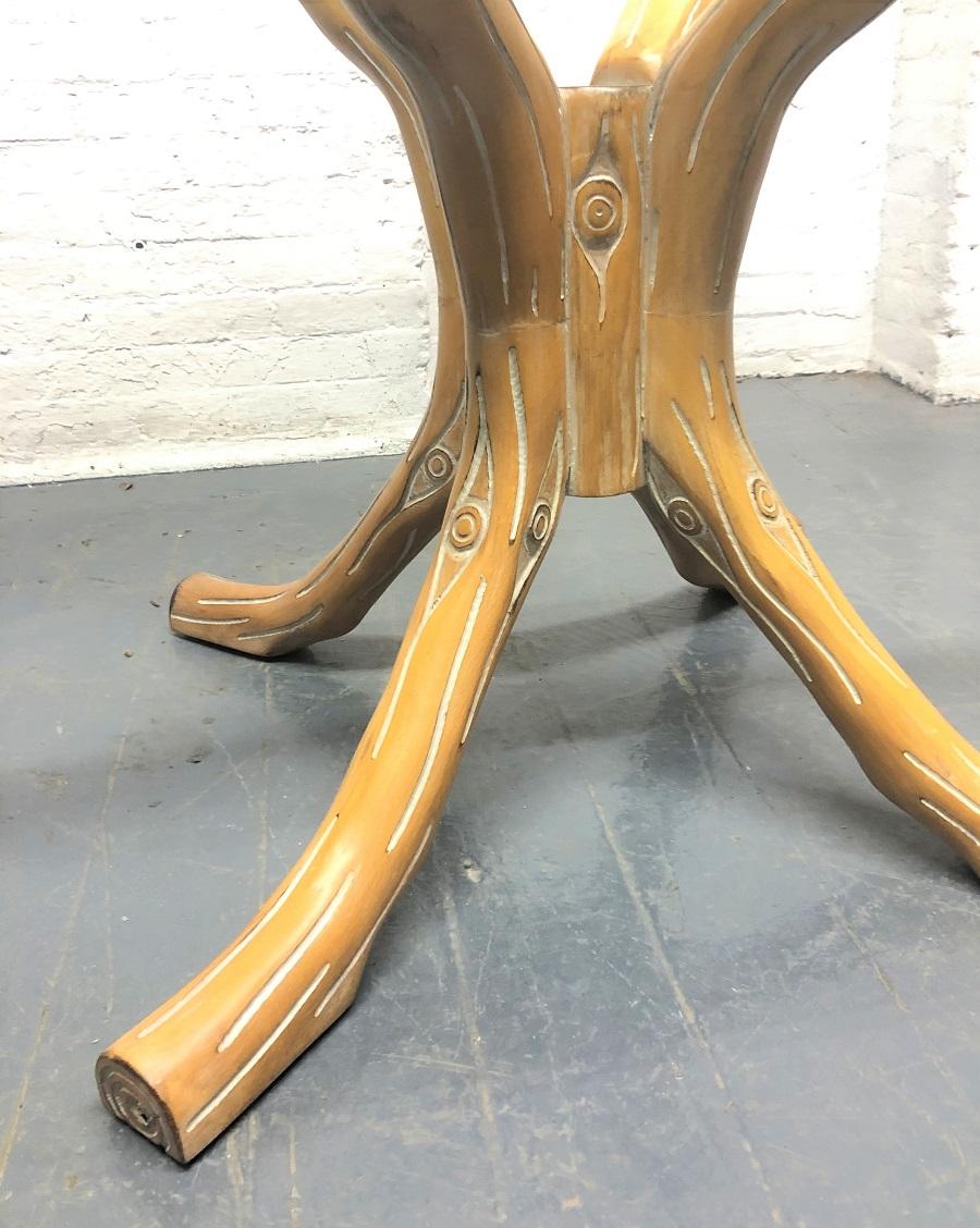 Cerused Carved Wood Faux Bois Table For Sale