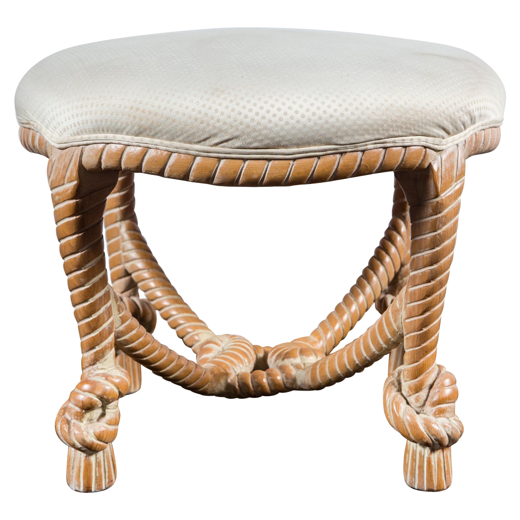 Carved Wood Faux Rope Circular Bench, French Style