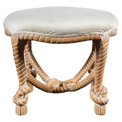 Vintage Carved Wood Faux Rope Circular Bench, French Style