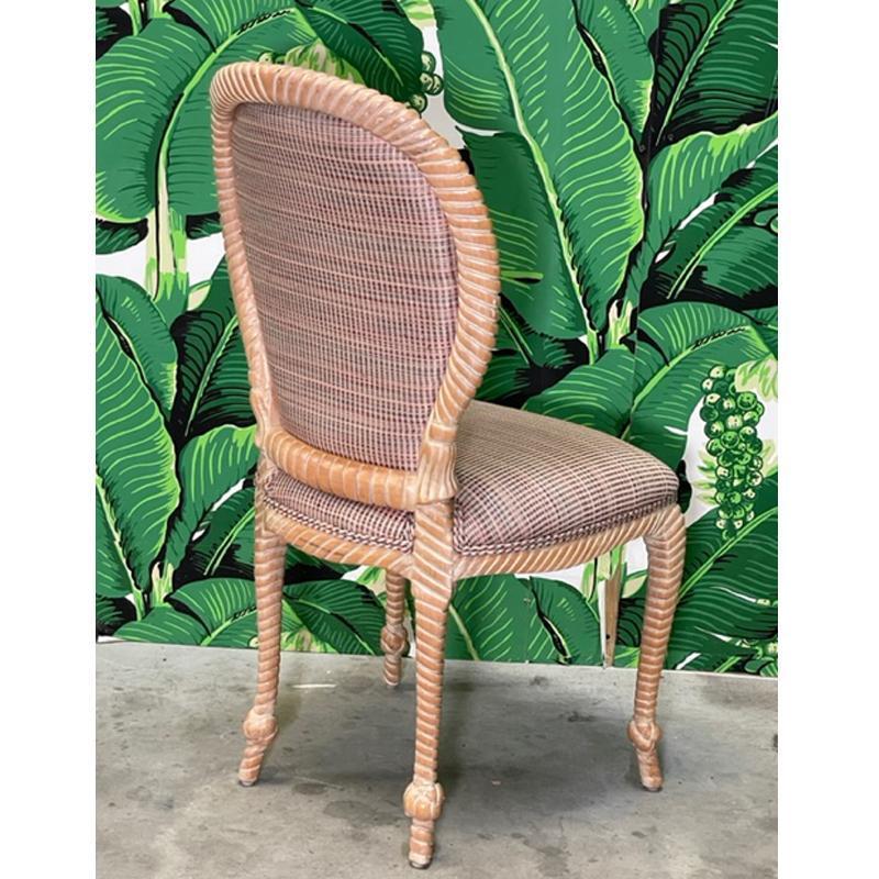Carved Wood Faux Rope Dining Chairs In Good Condition For Sale In Jacksonville, FL