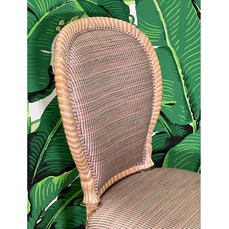 Upholstery Carved Wood Faux Rope Dining Chairs For Sale