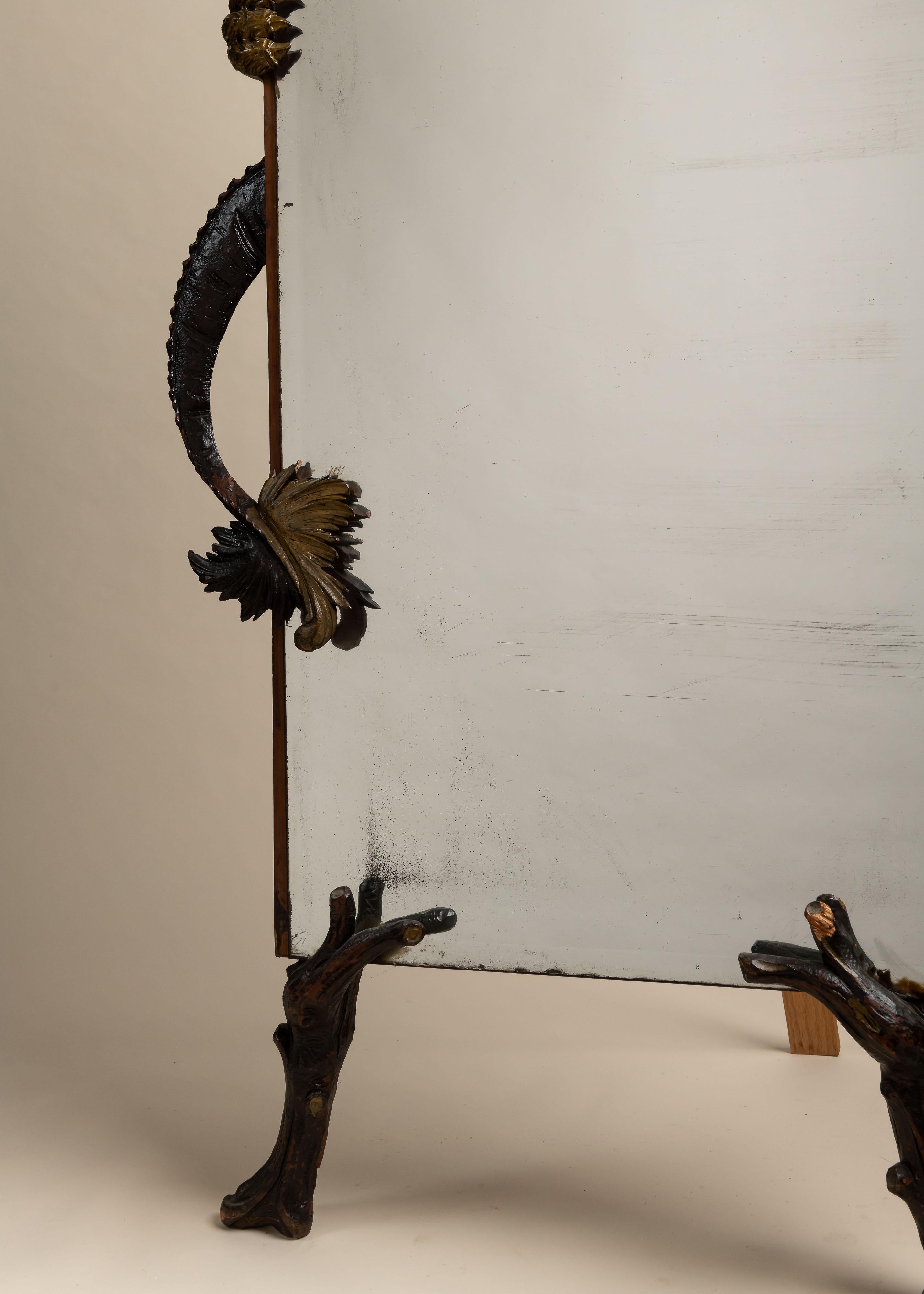 Carved Wood Figural Floor Mirror, France, Late 19th Century In Good Condition For Sale In San Francisco, CA