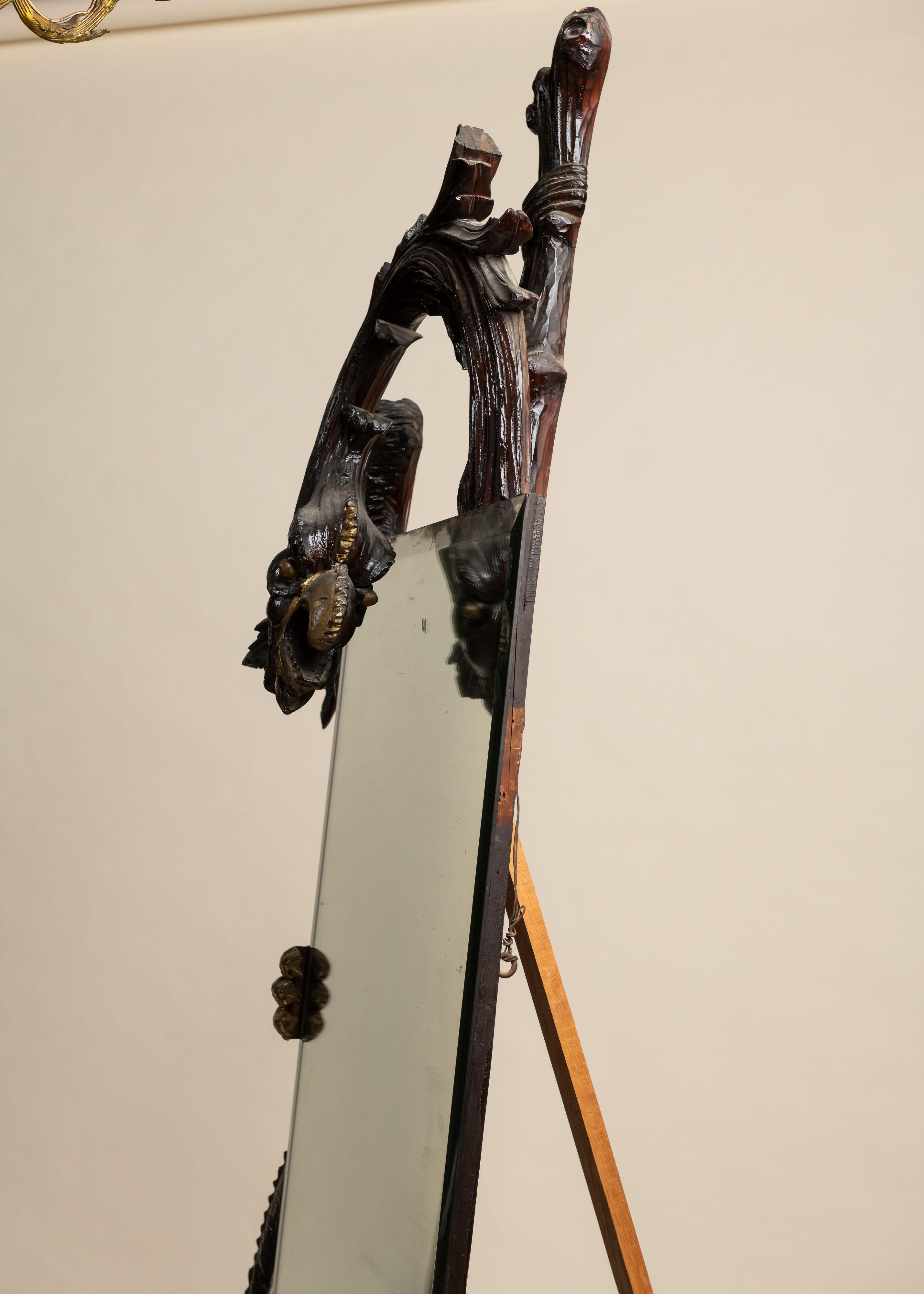 Carved Wood Figural Floor Mirror, France, Late 19th Century For Sale 2