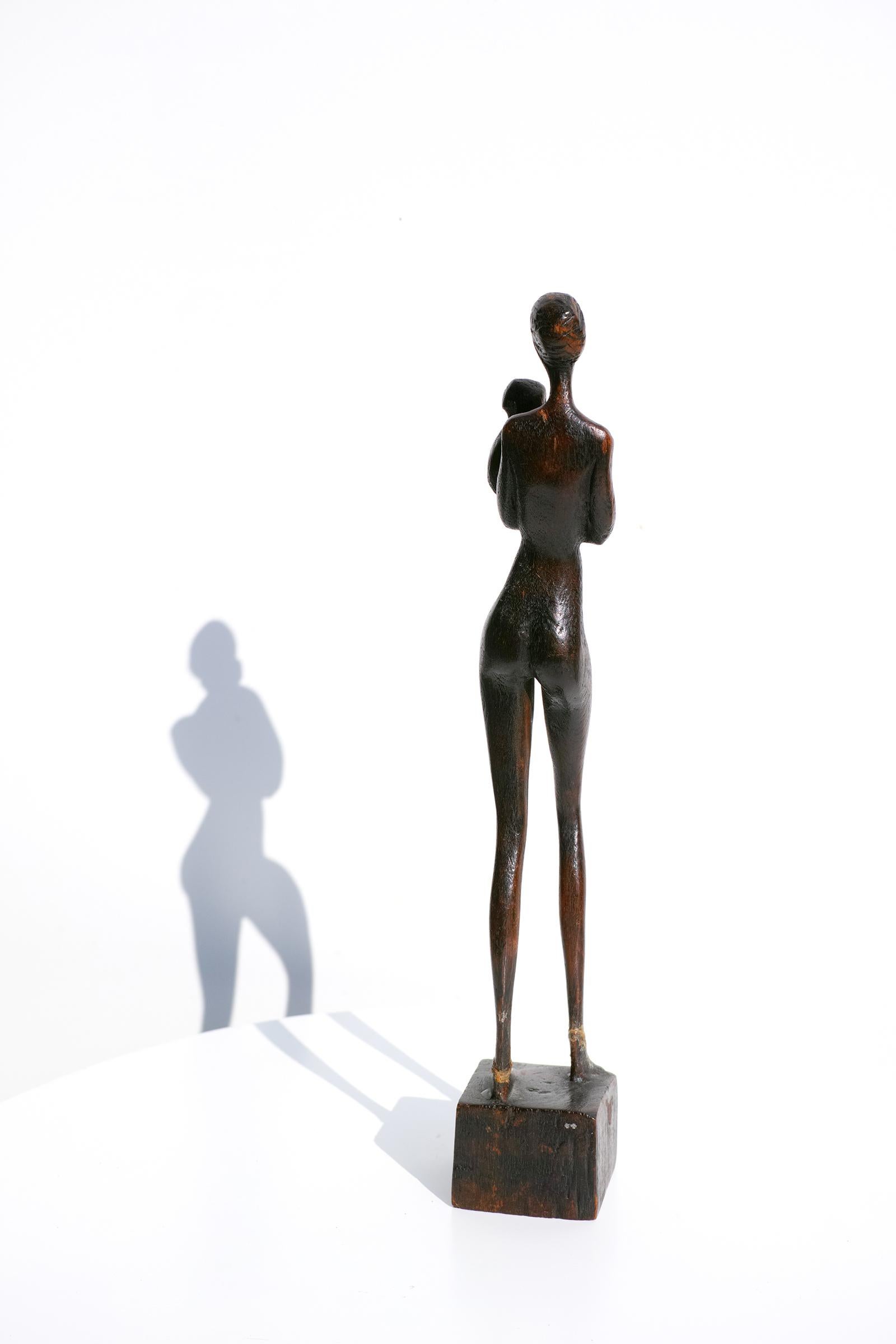 Carved Wood Figural Sculpture of Woman and Child by Otto Pedersen, Denmark 4