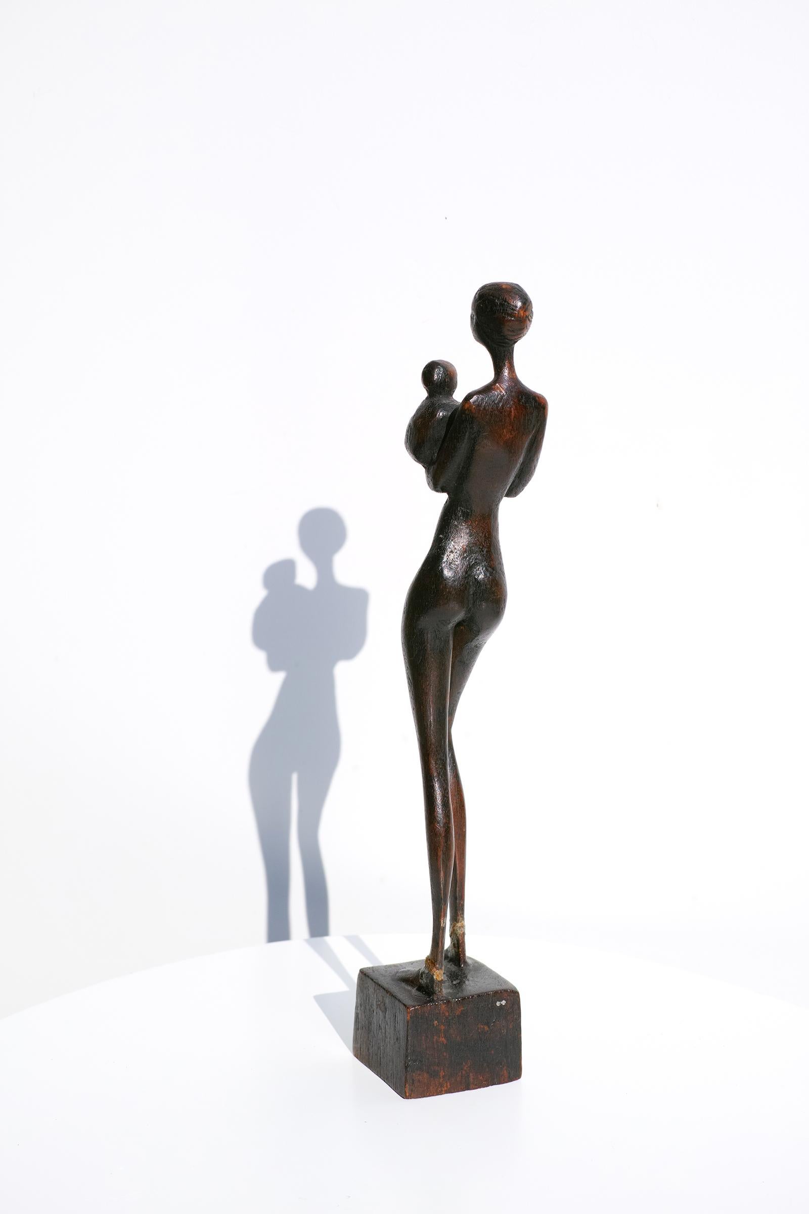 Carved Wood Figural Sculpture of Woman and Child by Otto Pedersen, Denmark 5