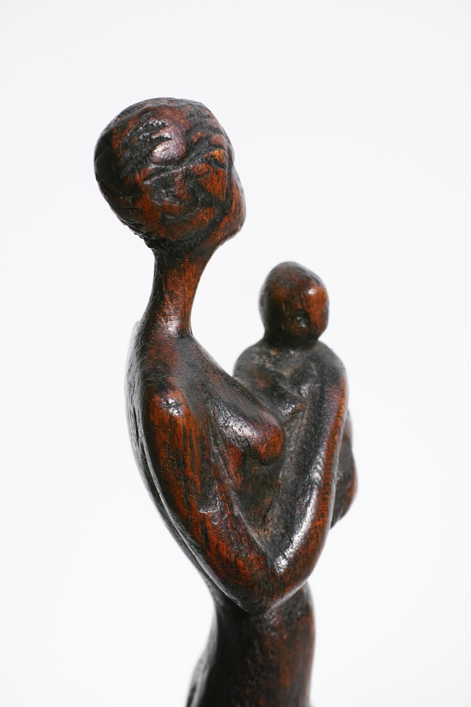 Carved Wood Figural Sculpture of Woman and Child by Otto Pedersen, Denmark 6