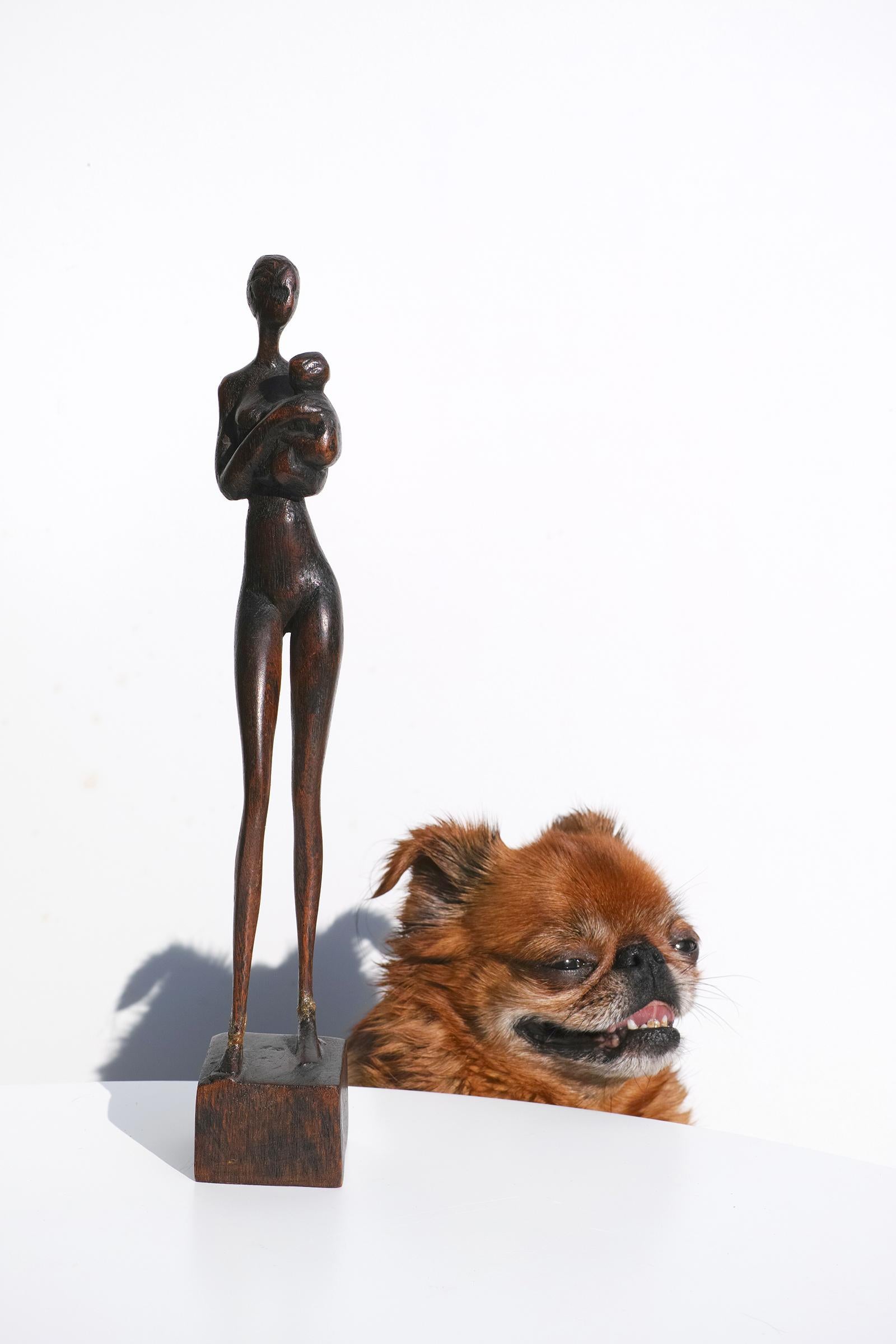 Carved Wood Figural Sculpture of Woman and Child by Otto Pedersen, Denmark 7