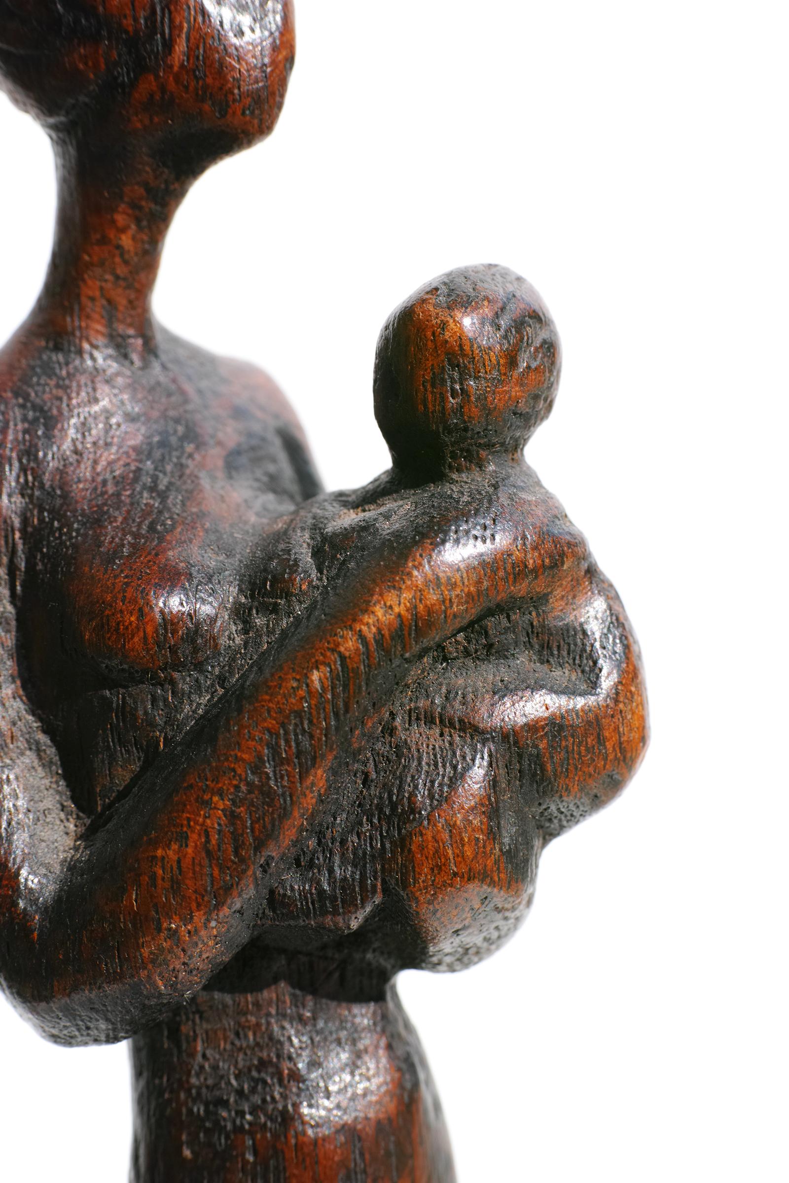 Danish Carved Wood Figural Sculpture of Woman and Child by Otto Pedersen, Denmark