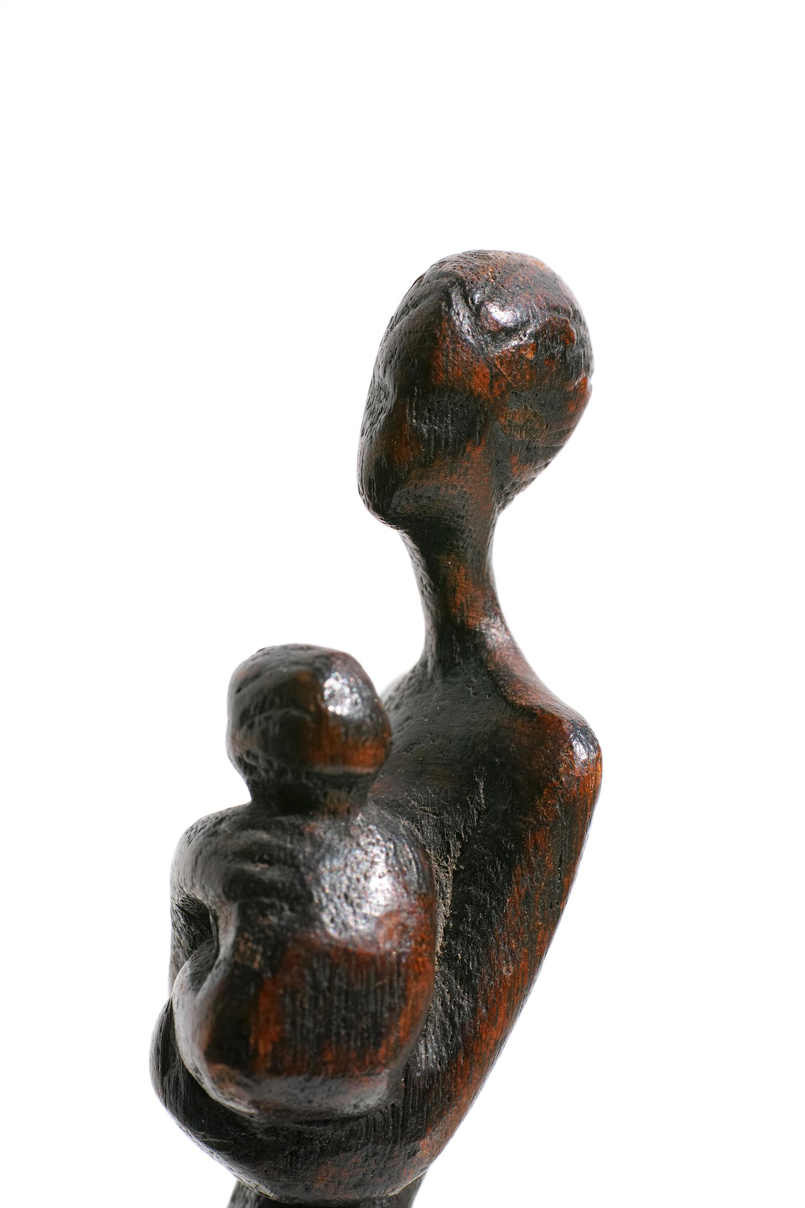 Carved Wood Figural Sculpture of Woman and Child by Otto Pedersen, Denmark In Good Condition In Brooklyn, NY