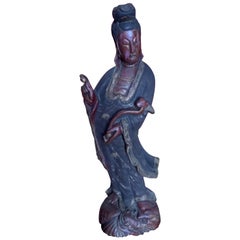 Standing Chinese Carved Wood Guanyin Figure, Circa 1920's