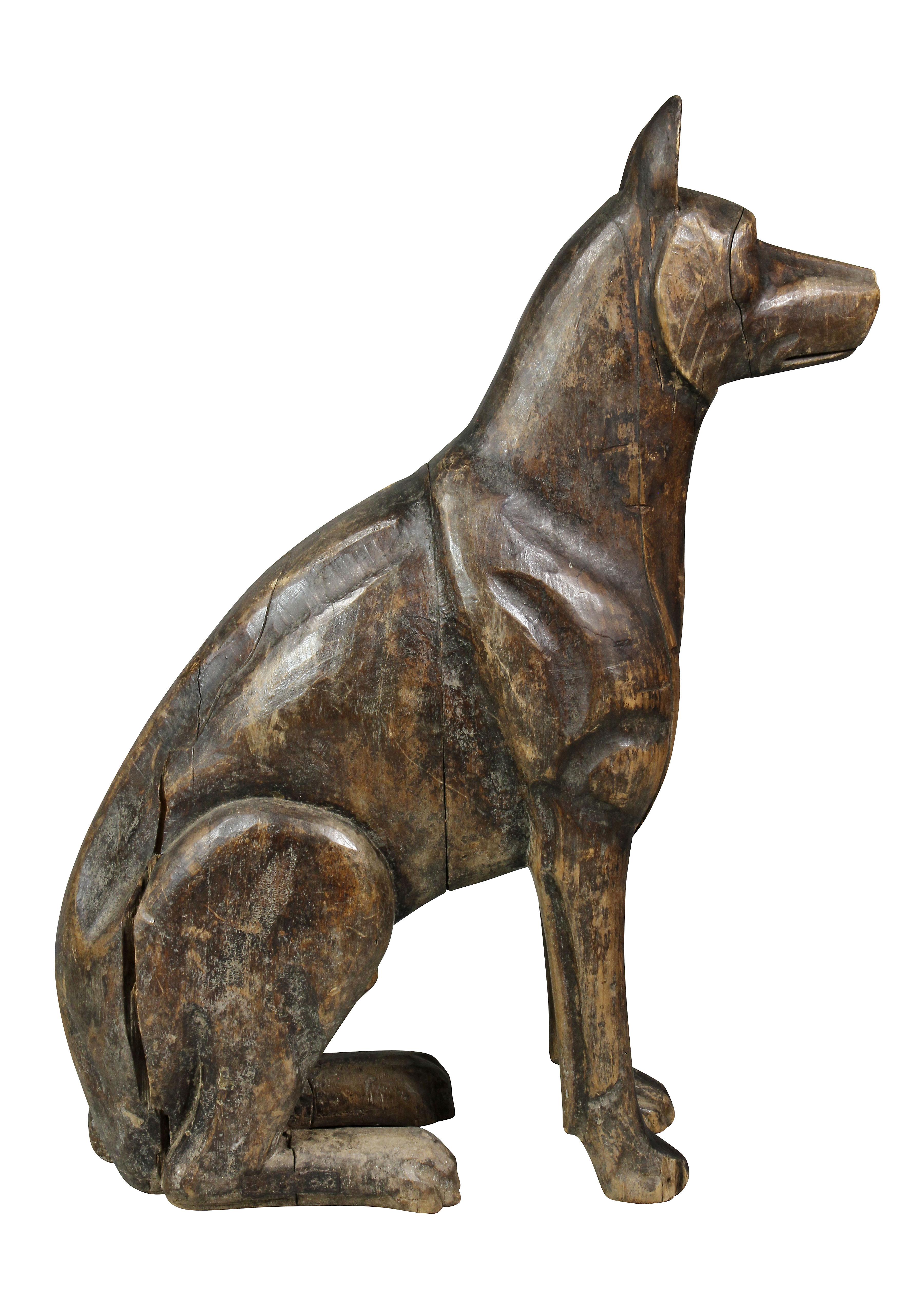 English Carved Wood Figure of a Dog