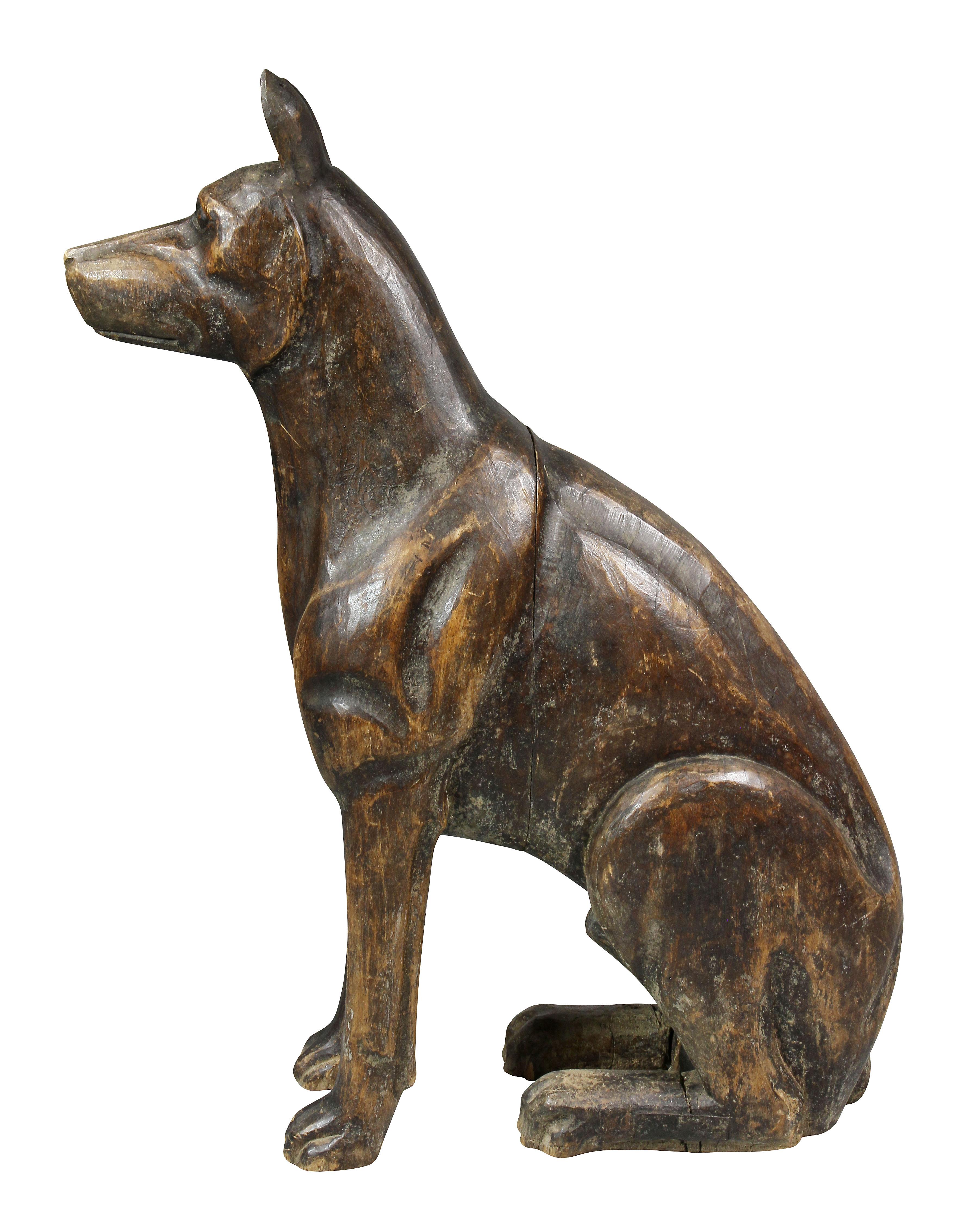 Carved Wood Figure of a Dog In Good Condition In Essex, MA