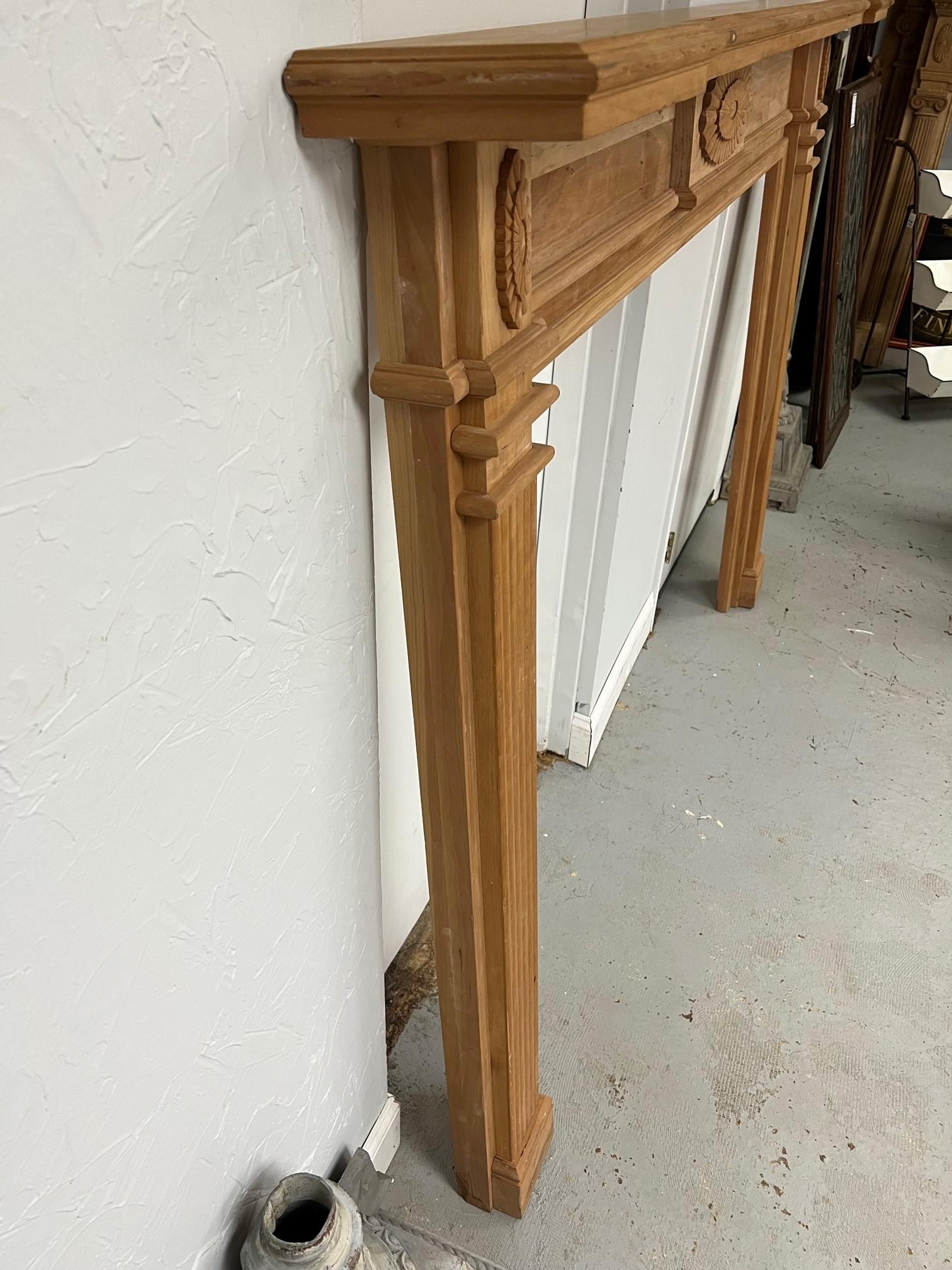 Carved Wood Fireplace Mantle Cherry with Fluted Legs Decorative Center For Sale 5