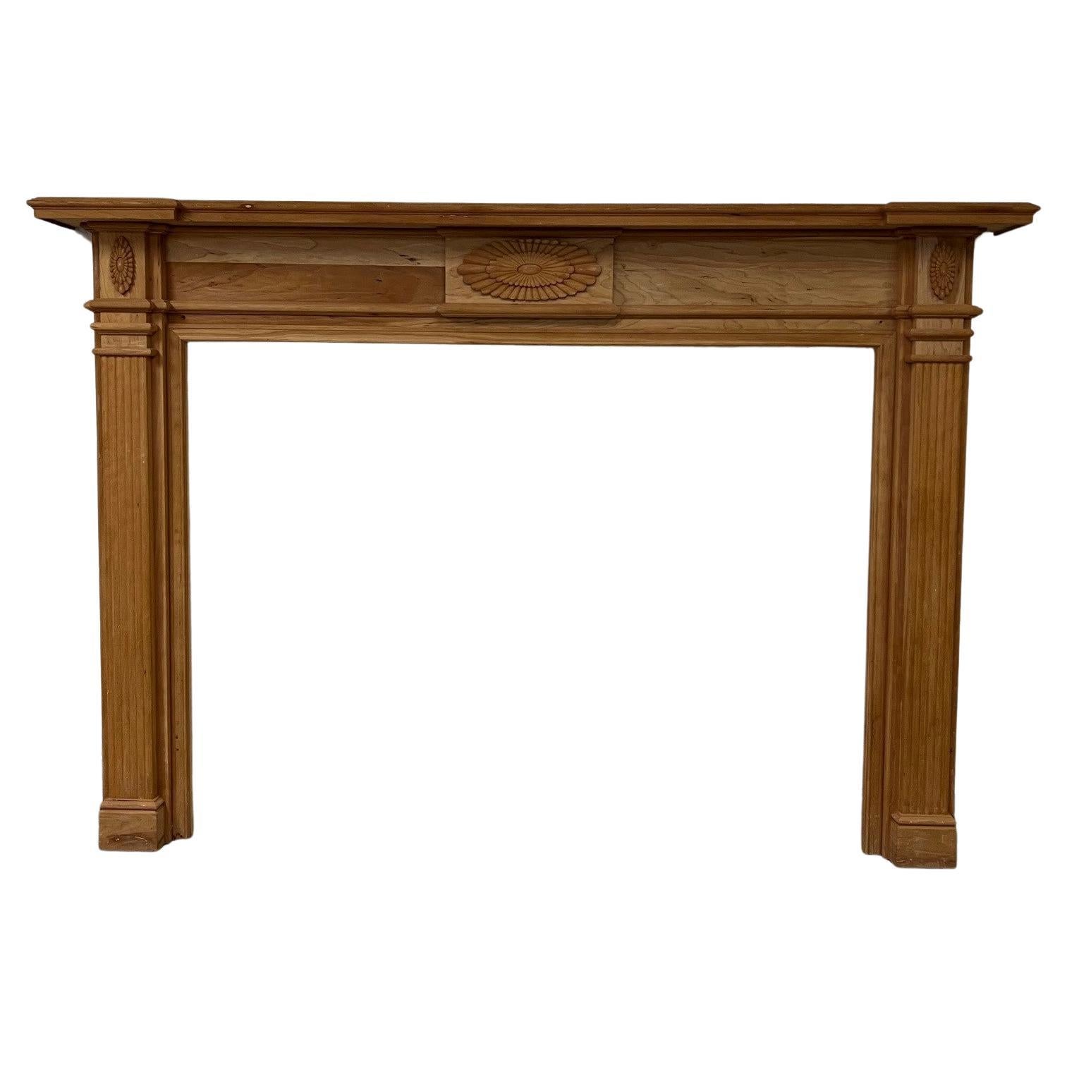 Carved Wood Fireplace Mantle Cherry with Fluted Legs Decorative Center For Sale