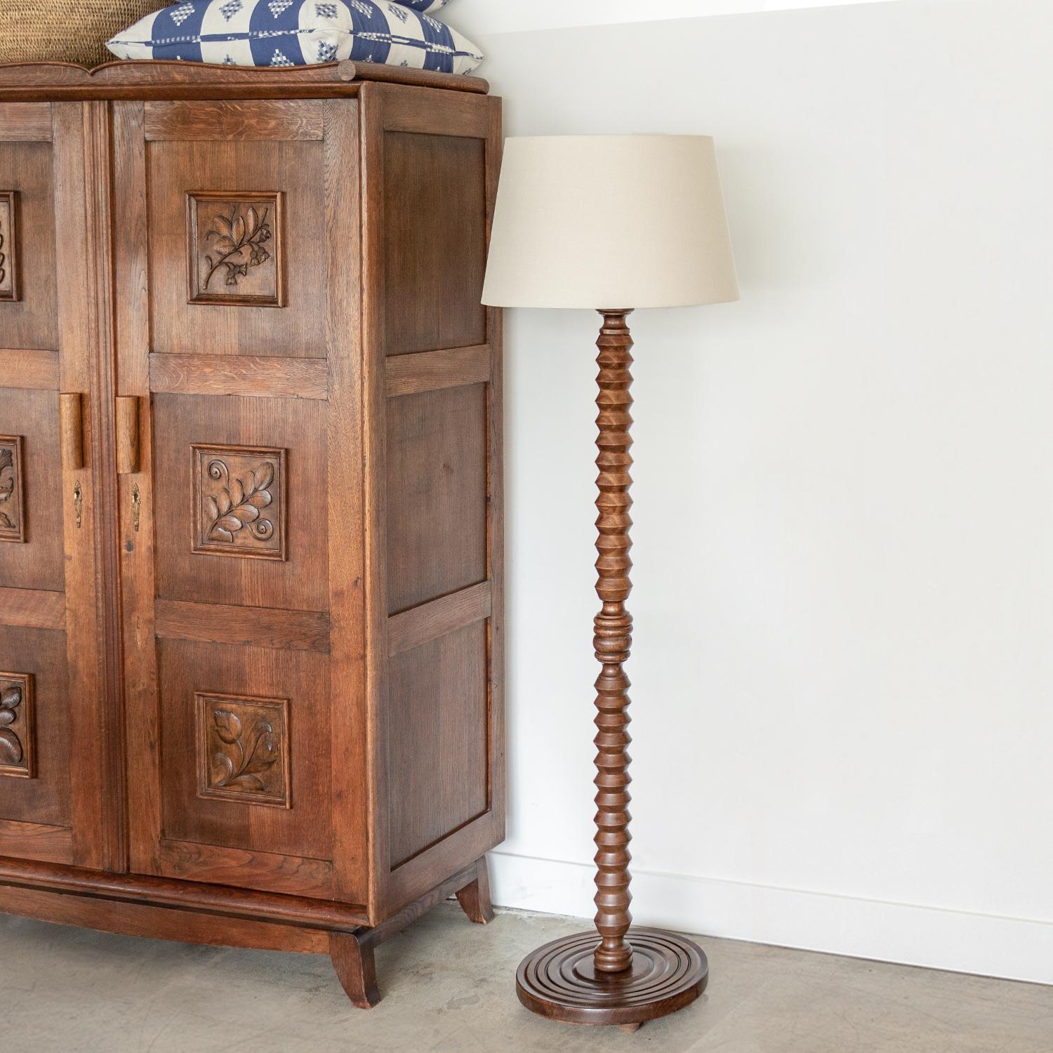 French Carved Wood Floor Lamp by Charles Dudouyt