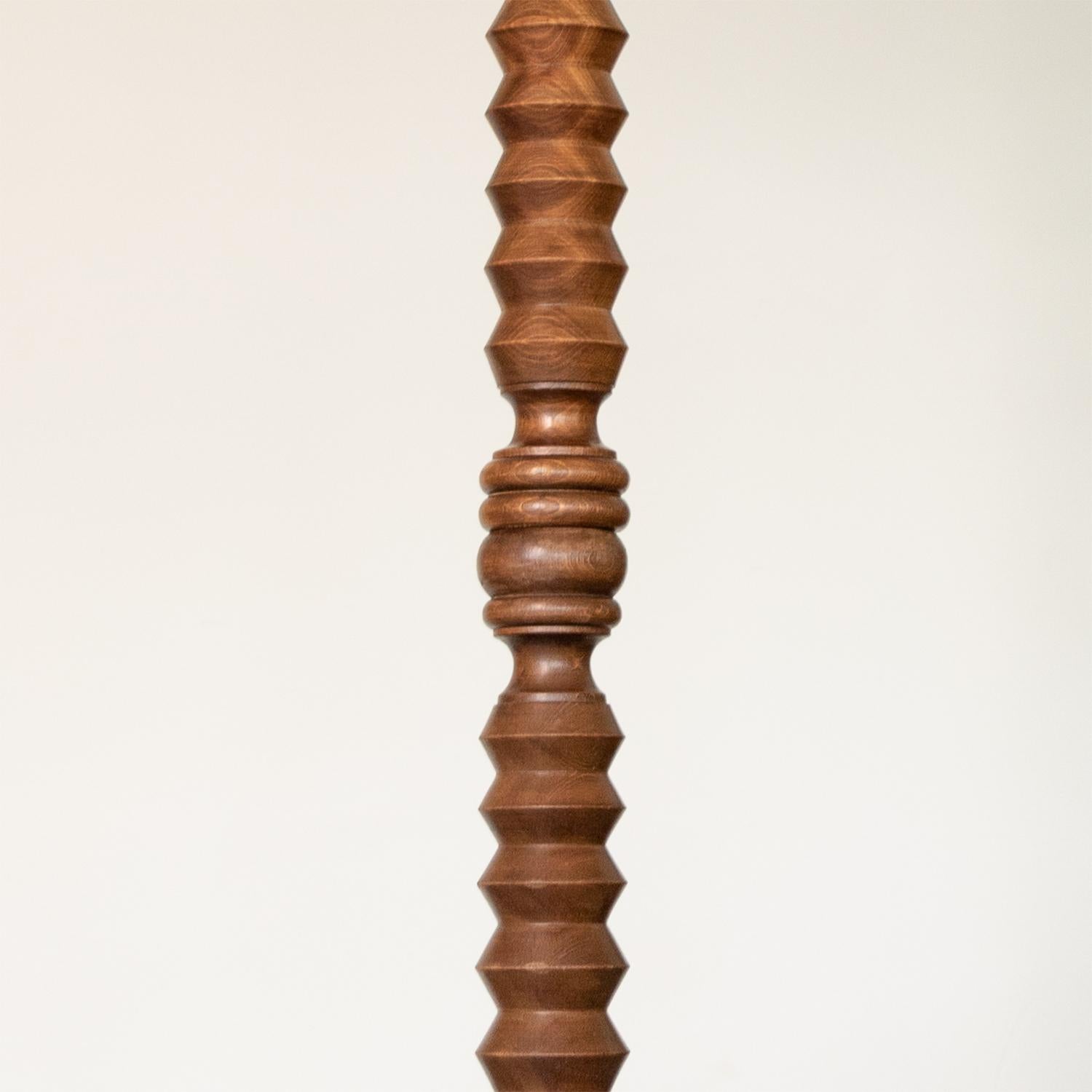 Brass Carved Wood Floor Lamp by Charles Dudouyt