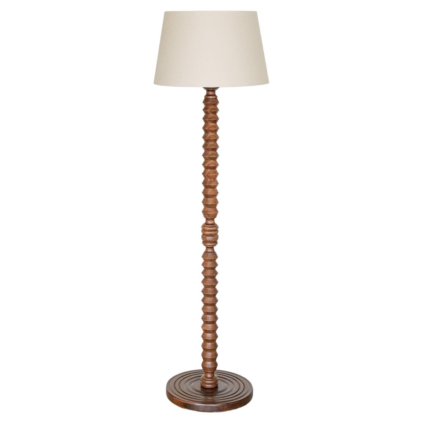 Carved Wood Floor Lamp by Charles Dudouyt