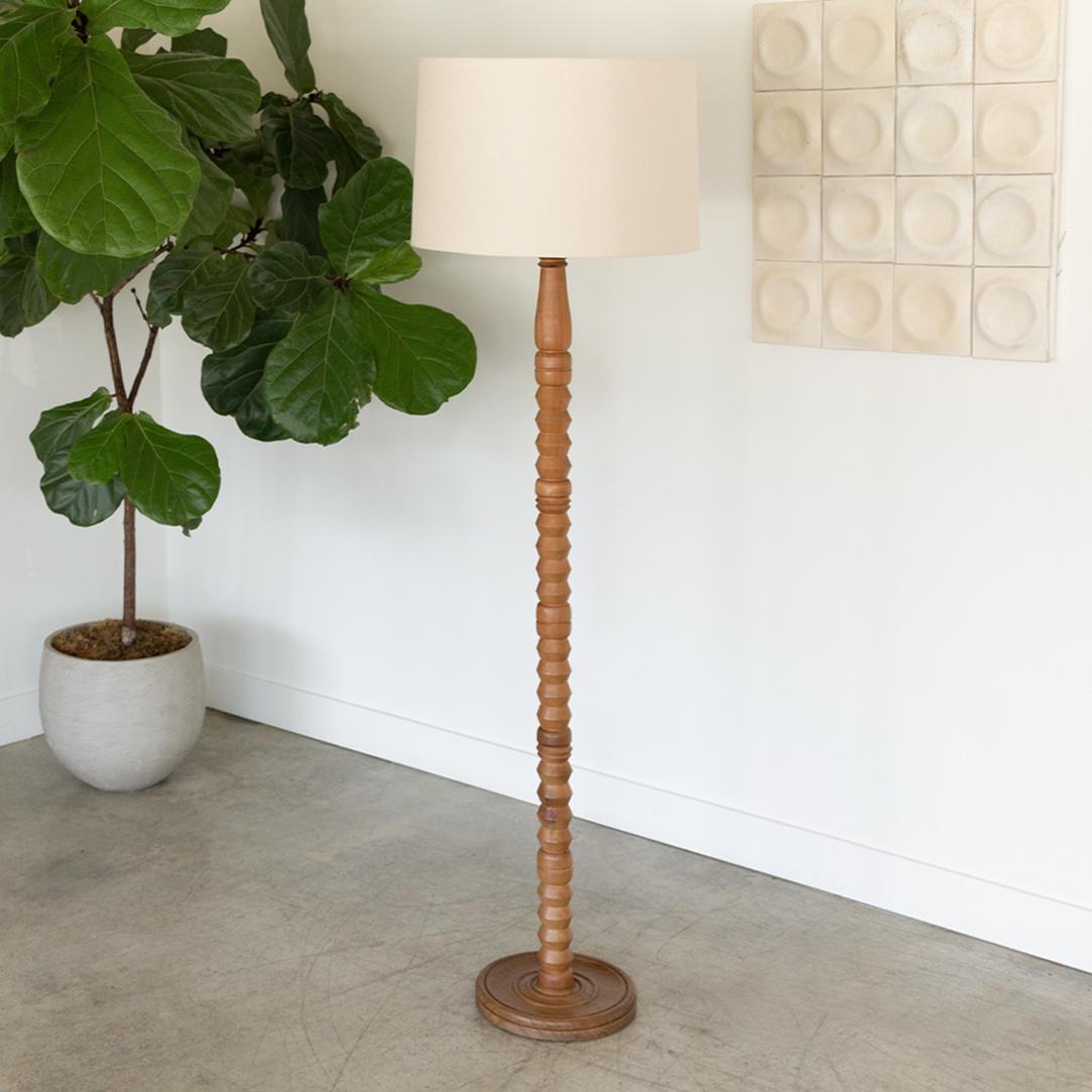 Brass Carved Wood Floor Lamp in the Style of Charles Dudouyt For Sale