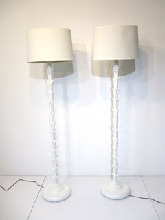 Carved Wood Floor Lamps in the Style of Serge Roche