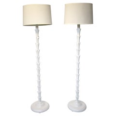 Carved Wood Floor Lamps in the Style of Serge Roche