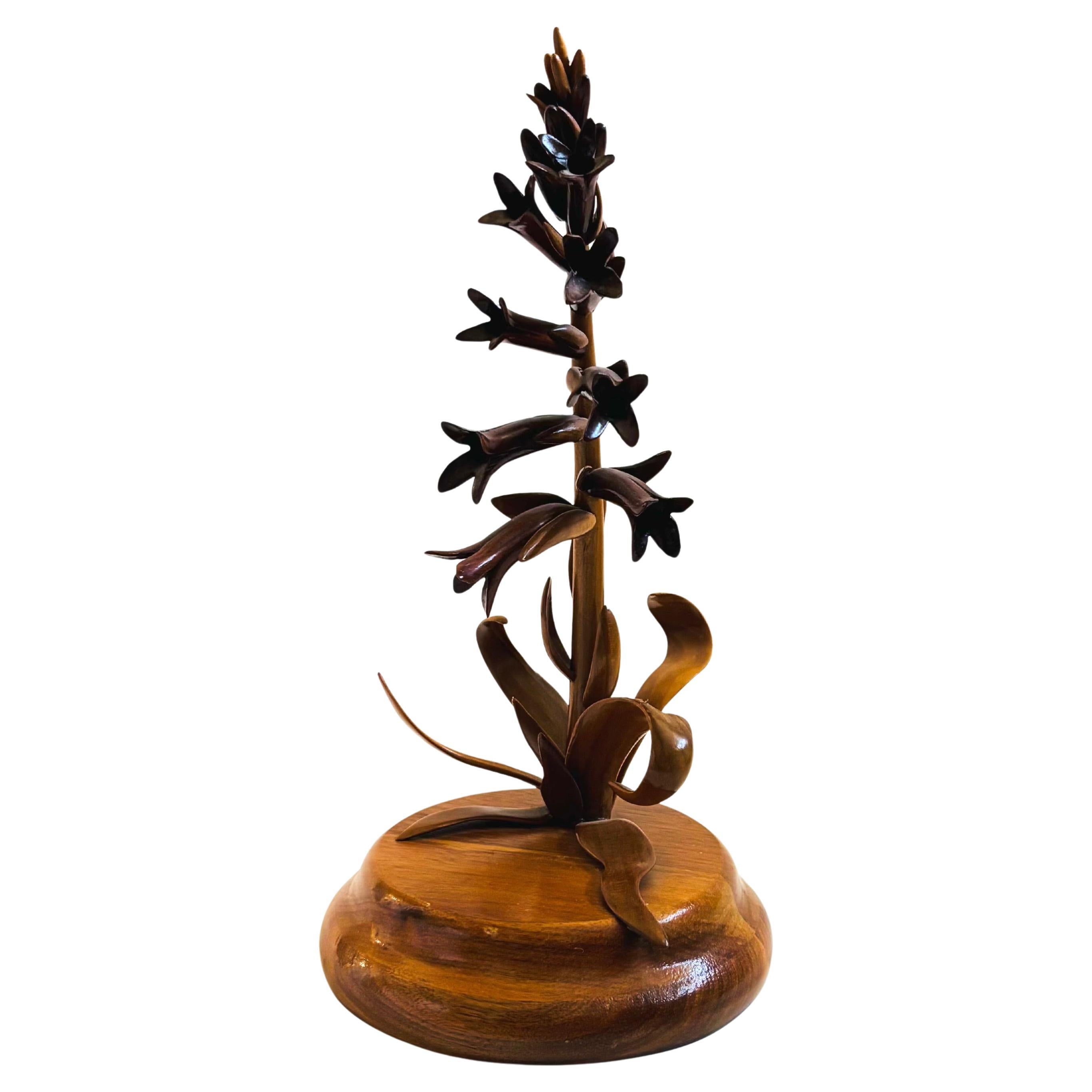 Carved Wood Flower Sculpture For Sale