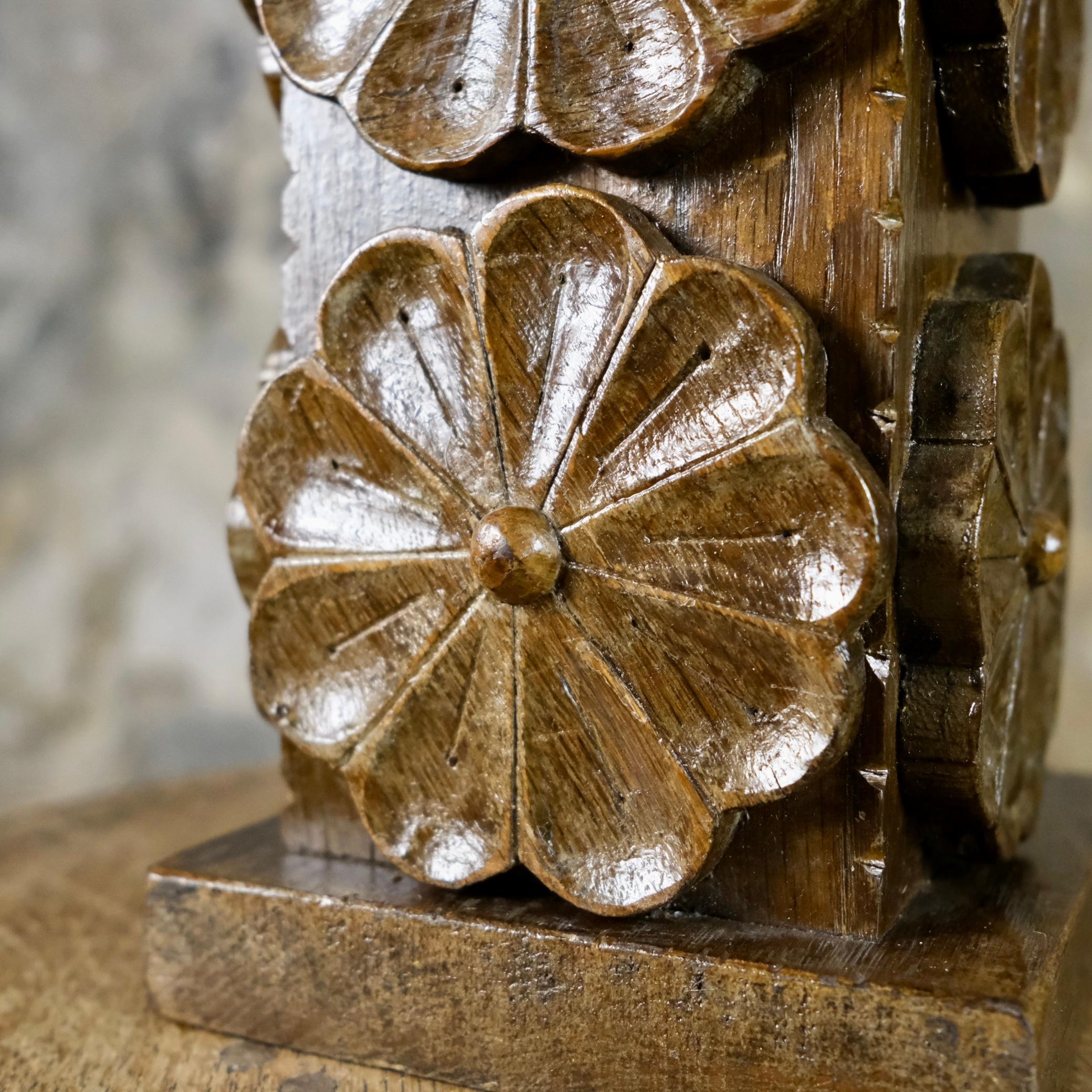 Carved wood flower table lamp from Bretagne, France, 1950s 4