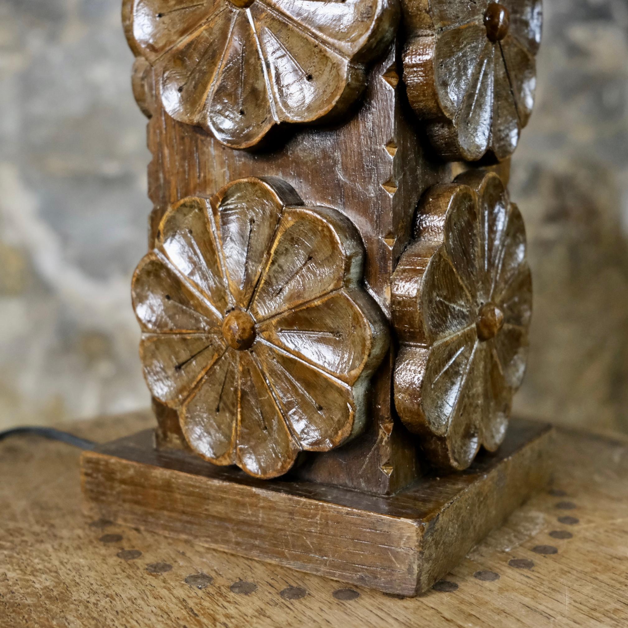 20th Century Carved wood flower table lamp from Bretagne, France, 1950s
