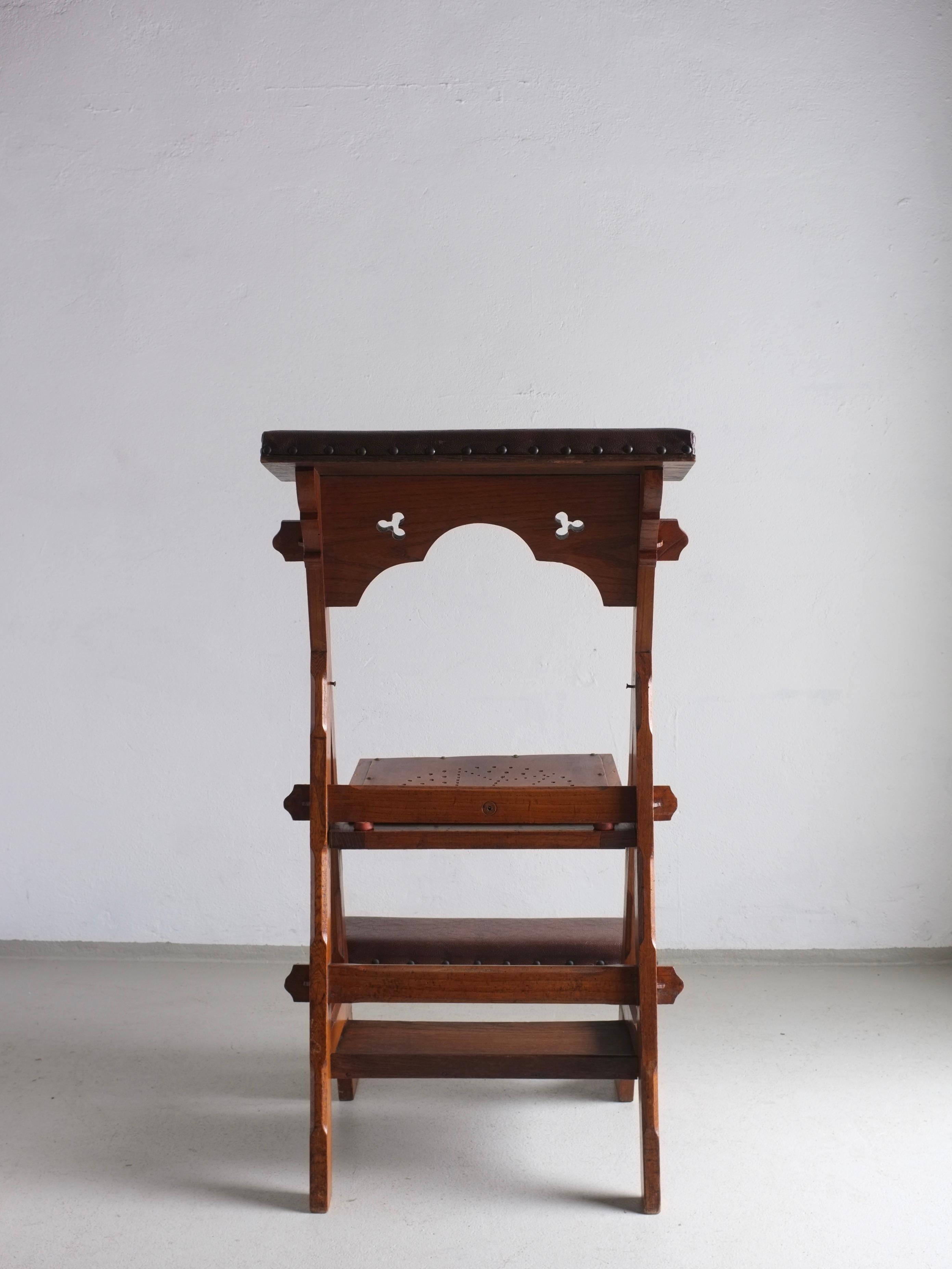 Carved Wood Folding Chair with Shelf, Netherlands, 1950s In Good Condition In Rīga, LV