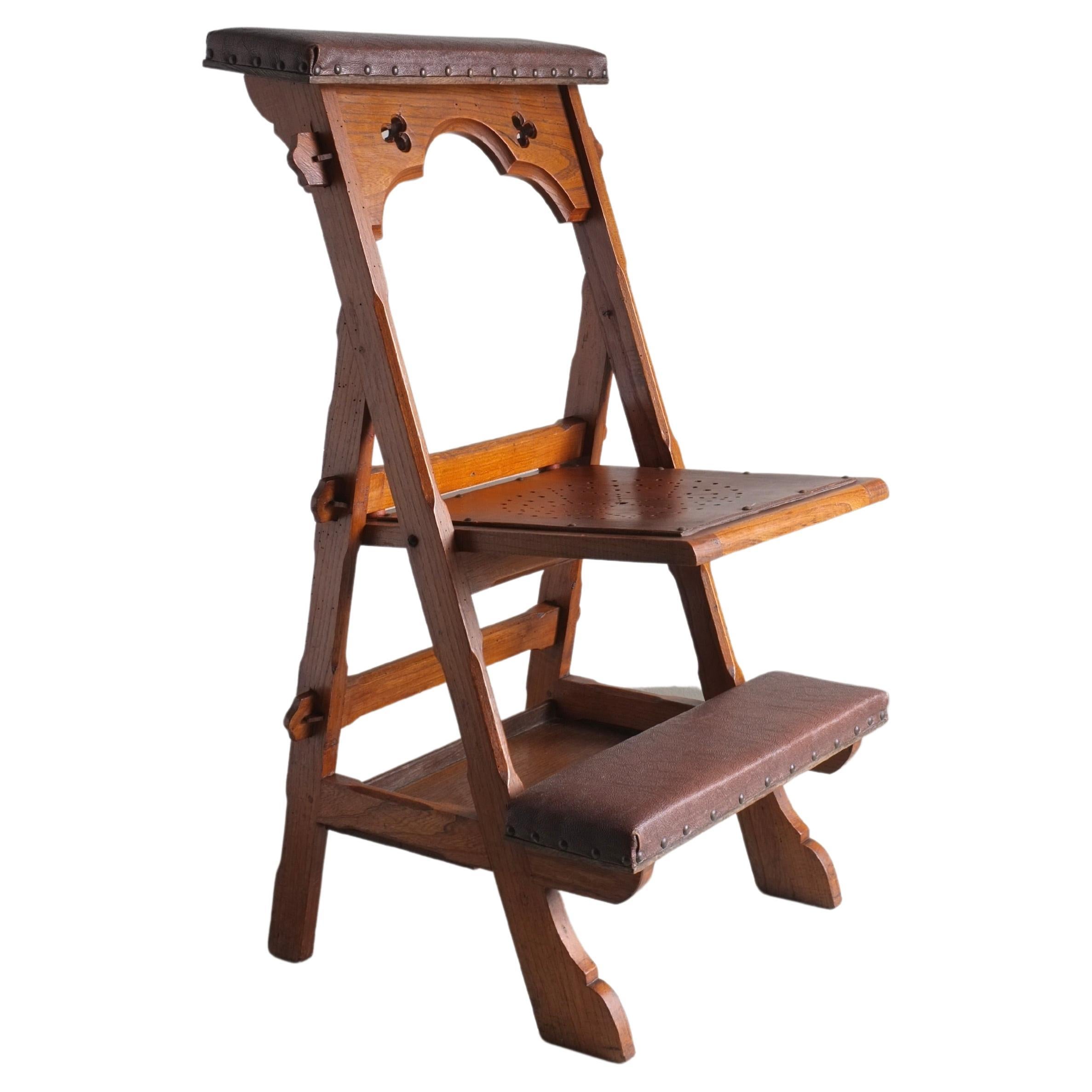 Carved Wood Folding Chair with Shelf, Netherlands, 1950s